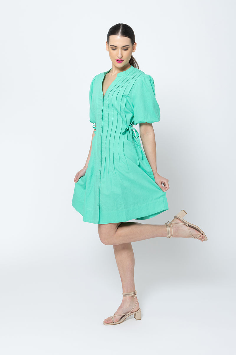 Pleats Please Dress Green Linen