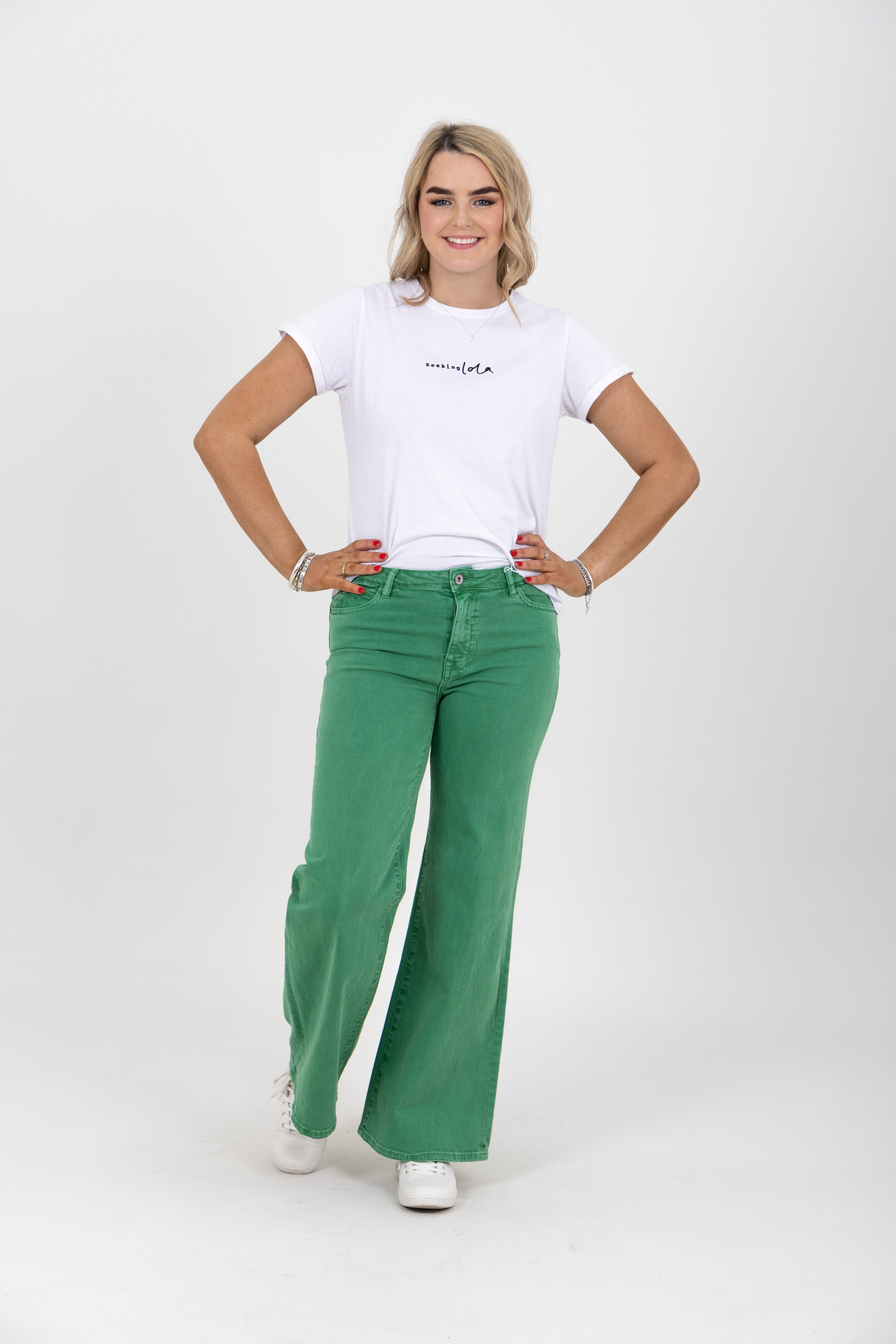 Green wide leg jeans sale