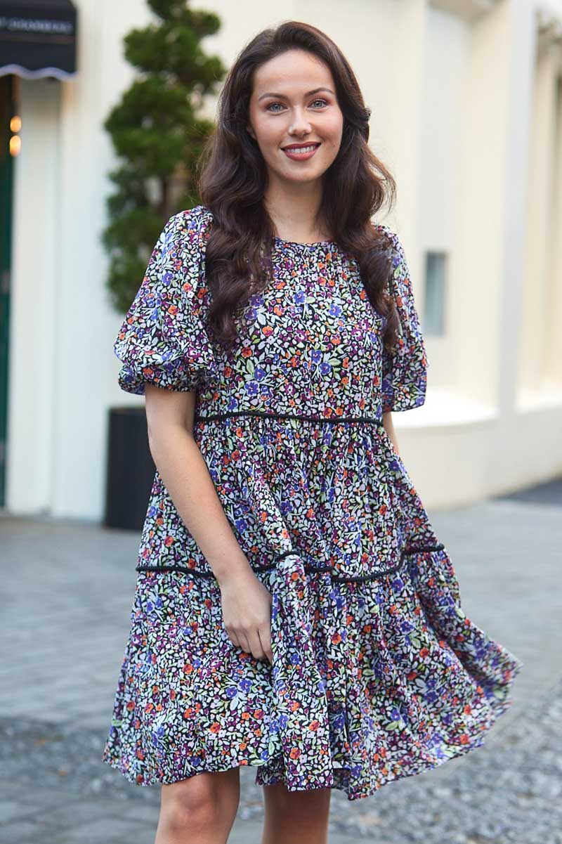 Simone Dress Black  Floral