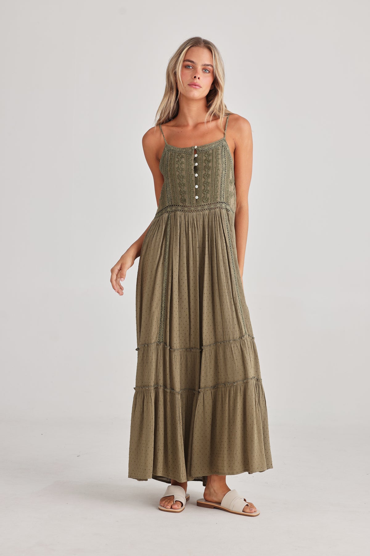 Inhale Dress Olive Dobby