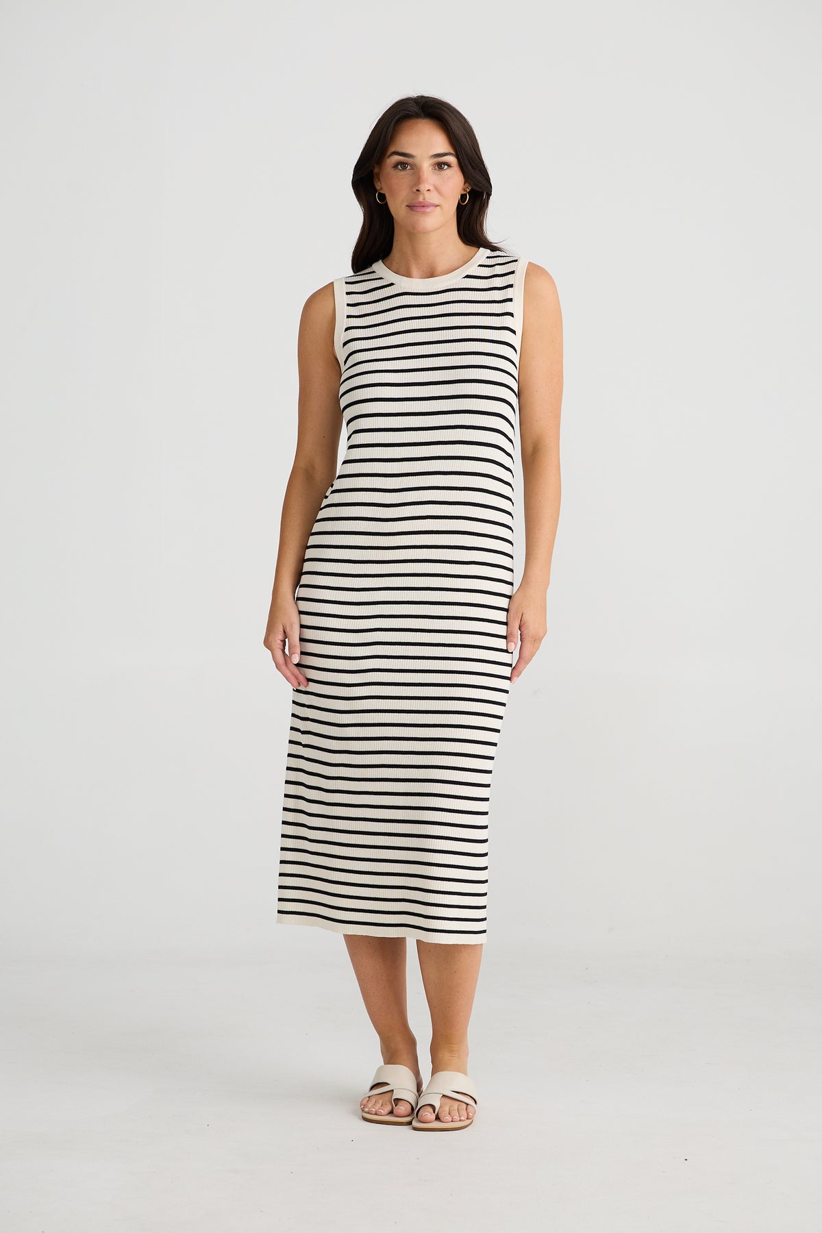 Squad Dress Ecru With Black Stripe