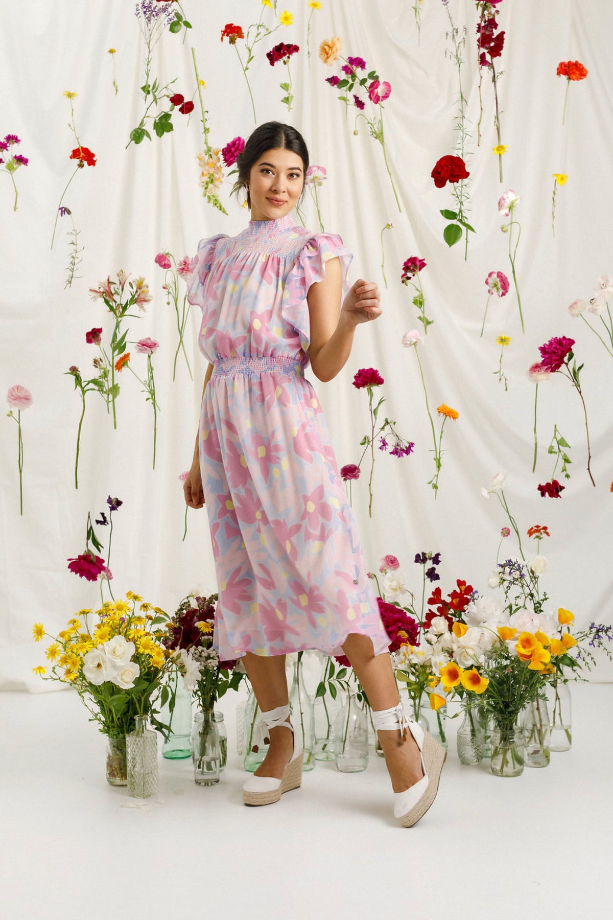 Charlie Midi Dress Sky Daisies