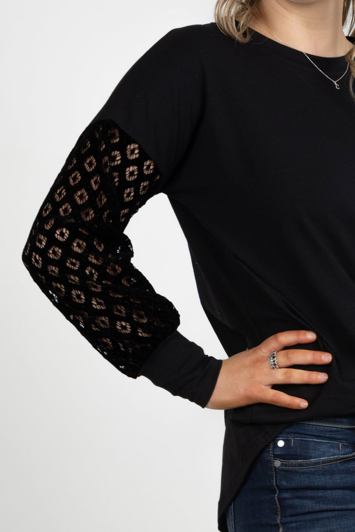 Ella Top Black Lace Sleeves