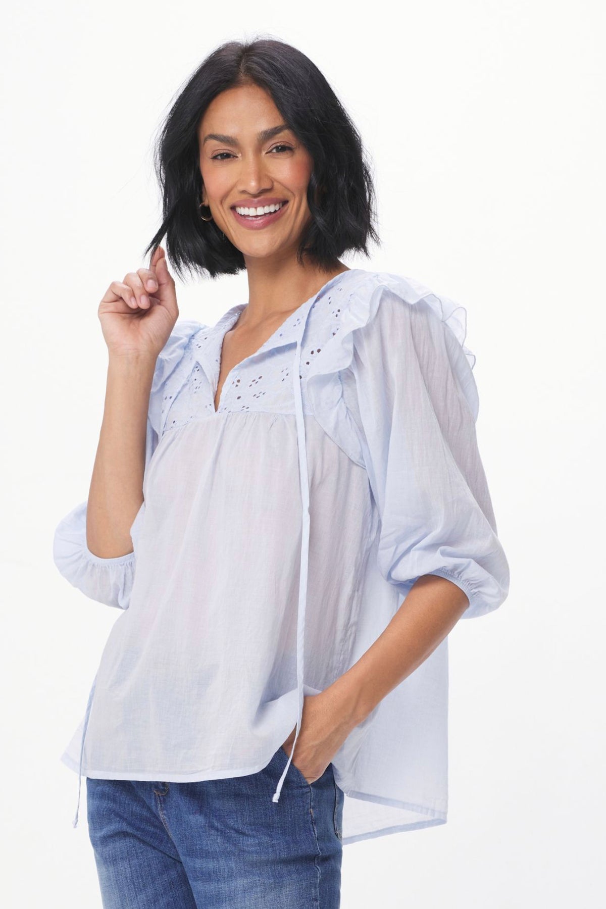 Rimini Sheer Cotton Blouse Cloud Blue