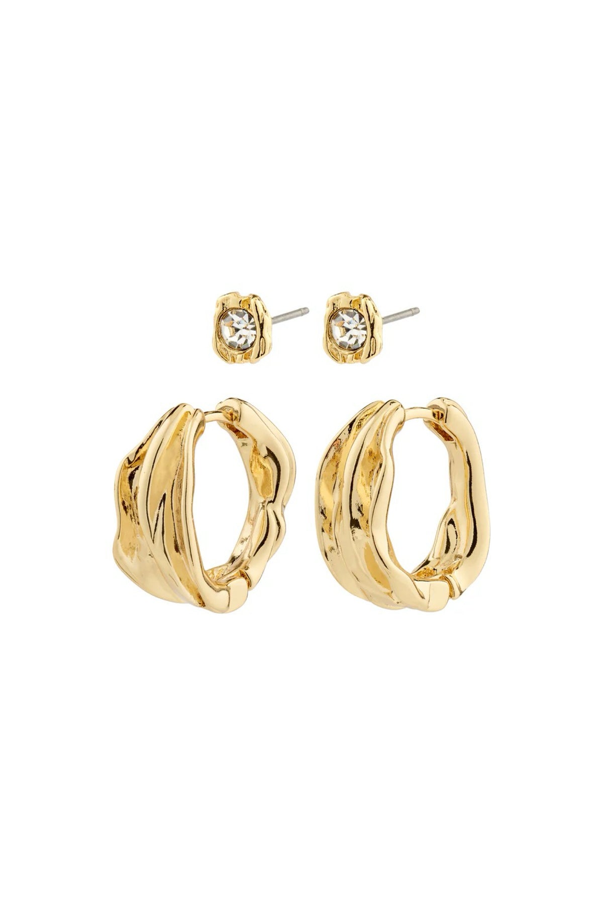 Feel Recycled Earrings 2 in 1 Set Crystal Gold Plated