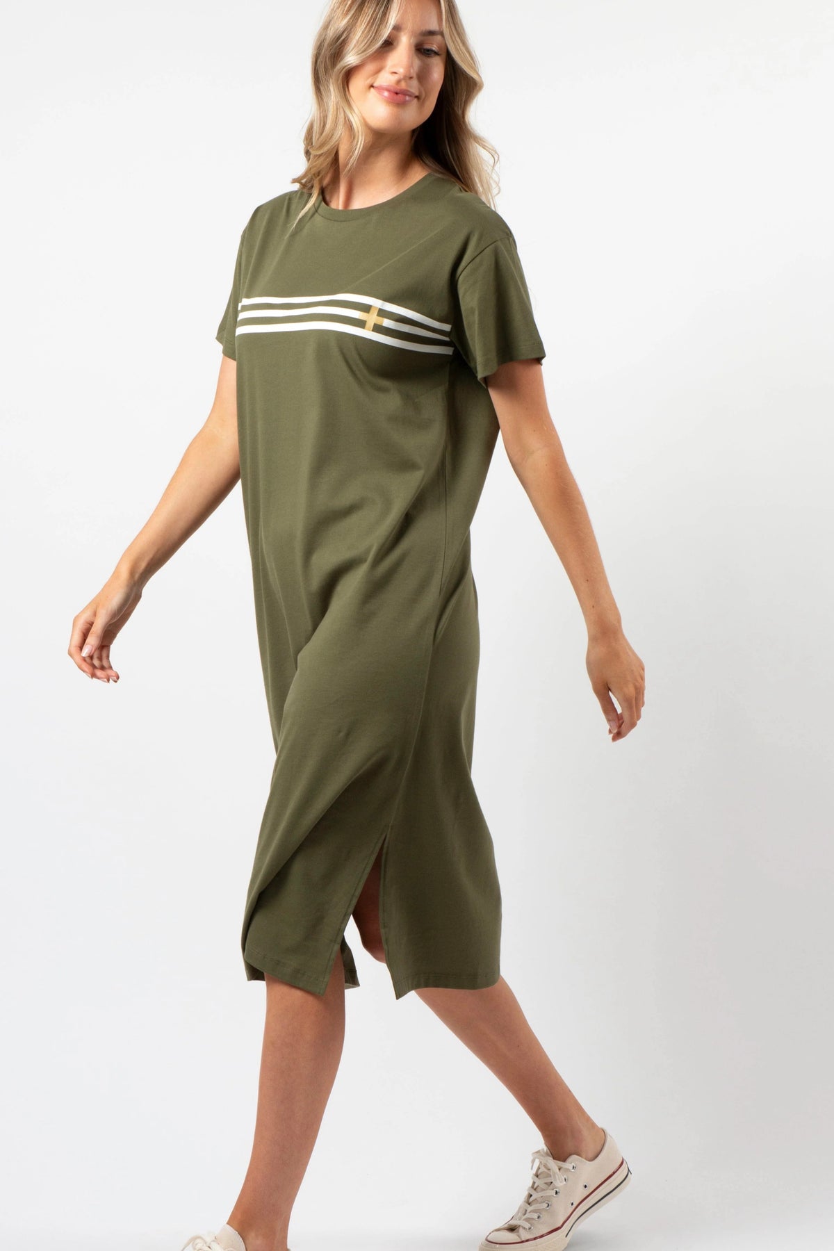 Maxie T-Shirt Dress Khaki White