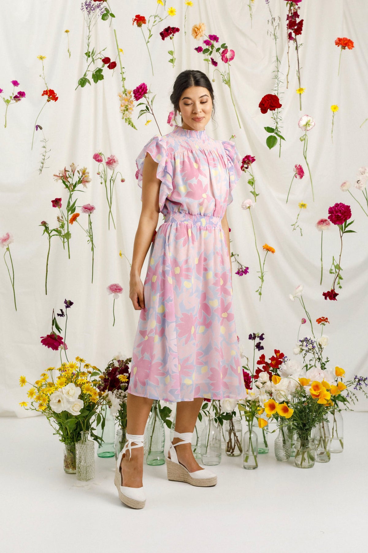 Charlie Midi Dress Sky Daisies