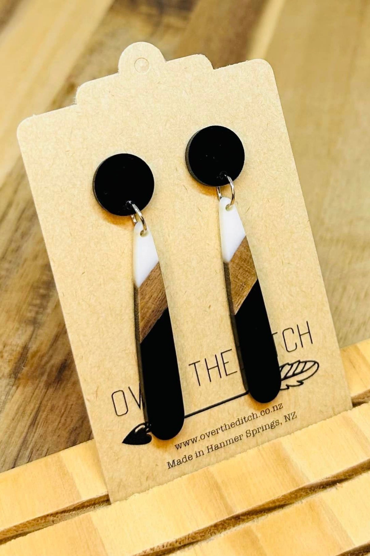 Black, White and Wood Long Dangles