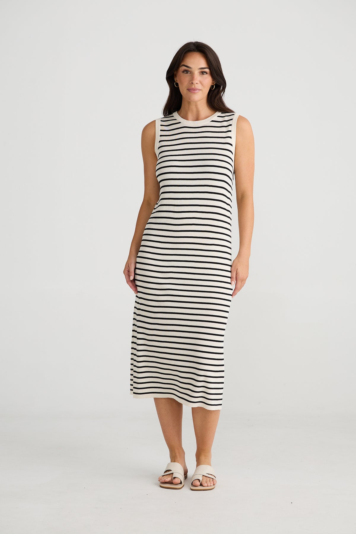 Squad Dress Ecru With Black Stripe