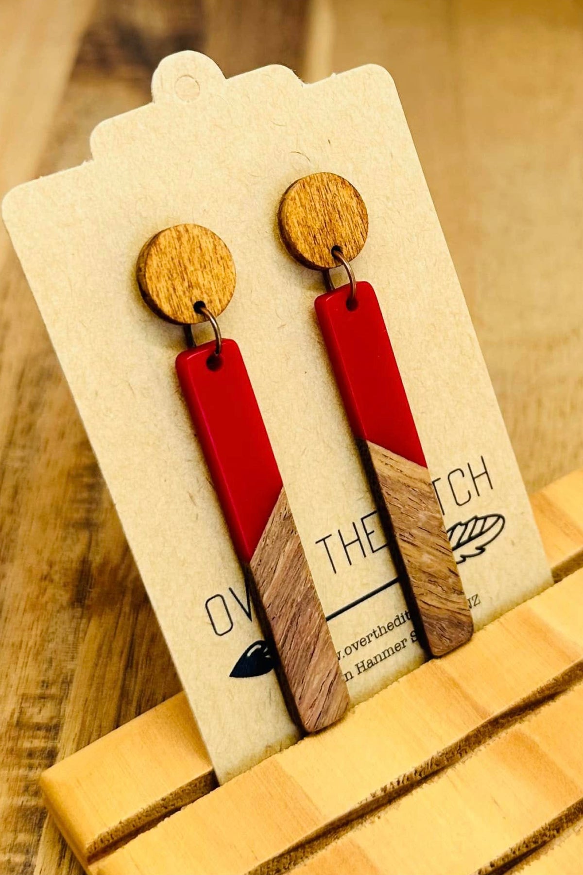 Red With Wood Long Dangles