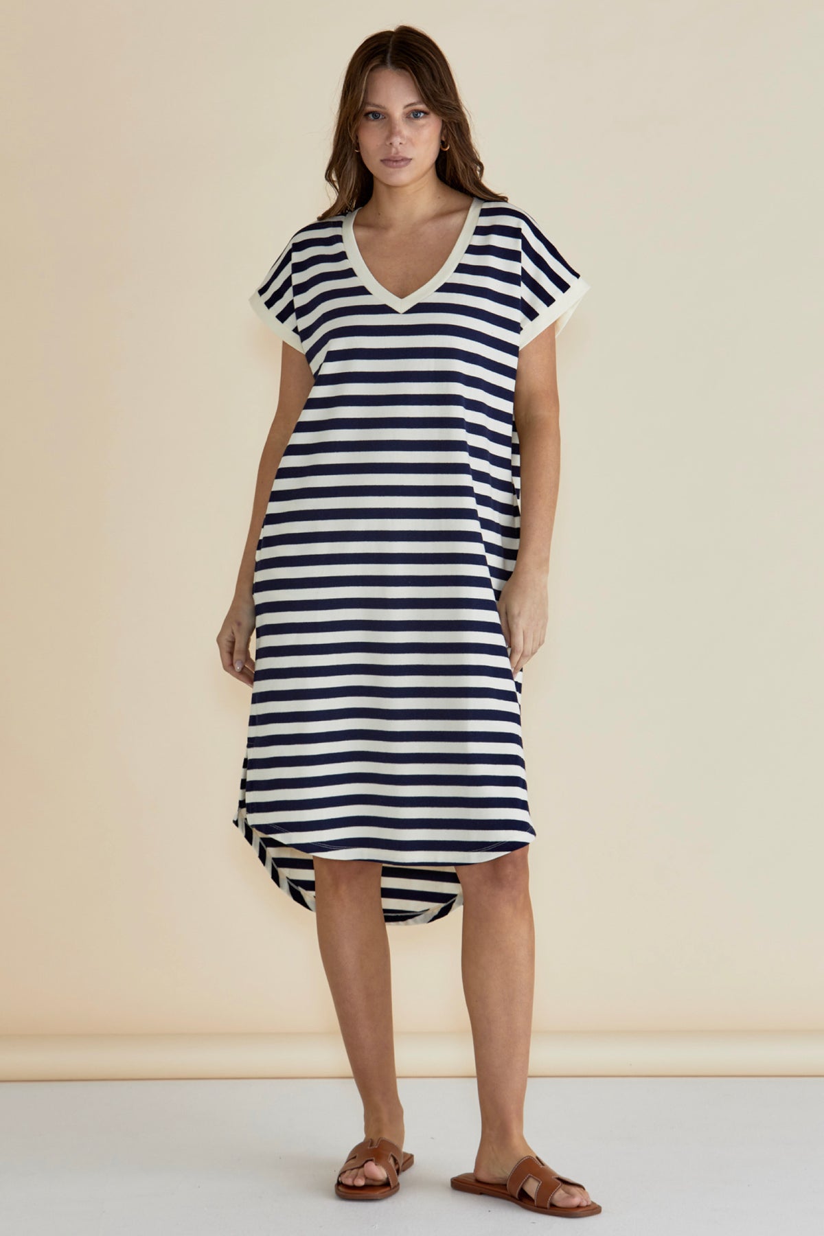 Jolene T-Shirt Dress Navy/Cream Stripe