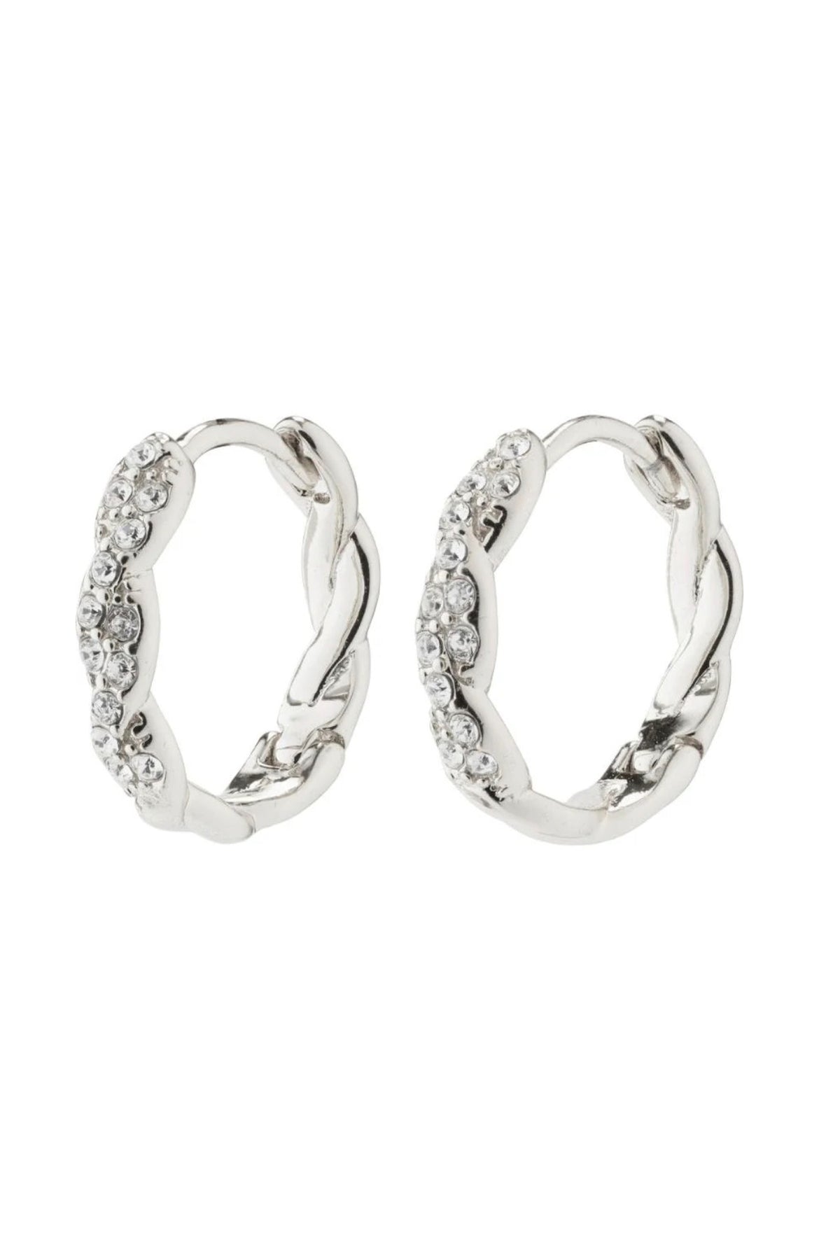 Ezo Twirled Crystal Hoops Silver Plated