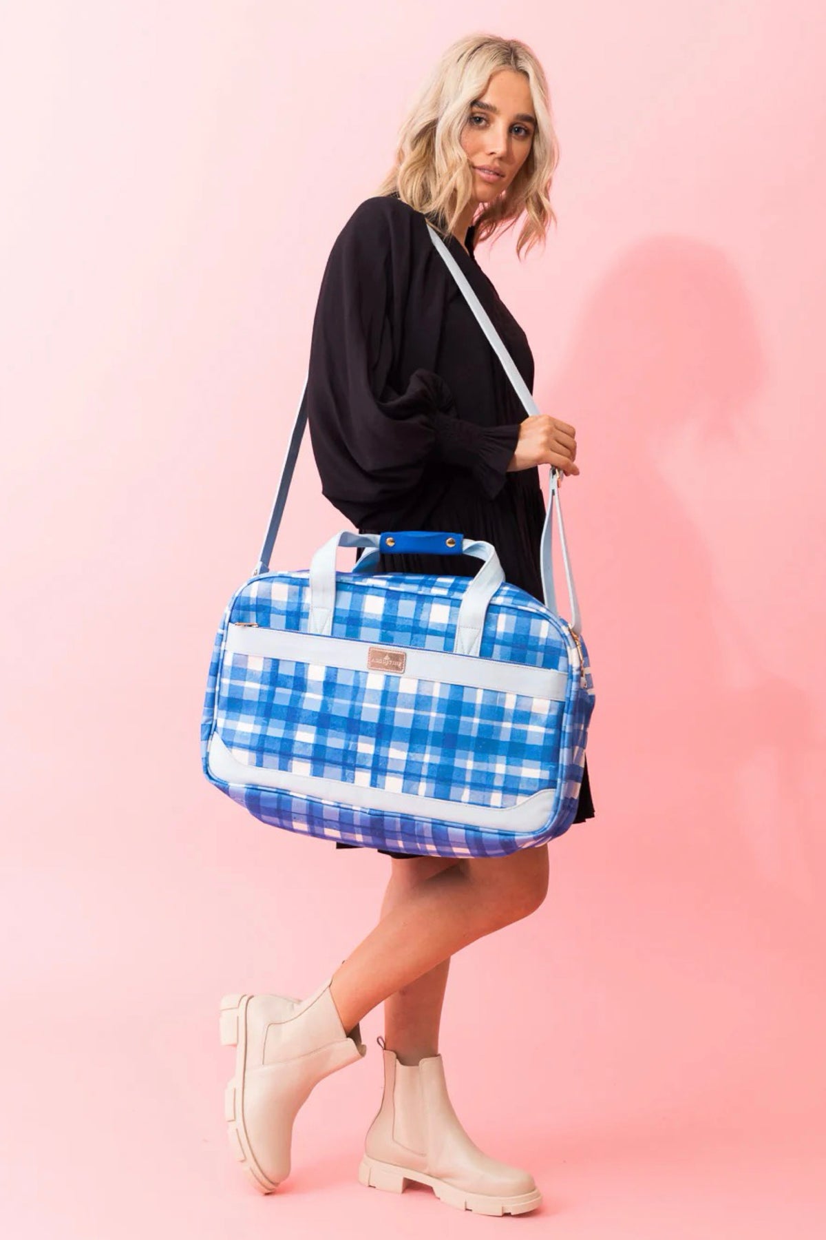 Leigh Blue & White Tartan Dufffle Bag