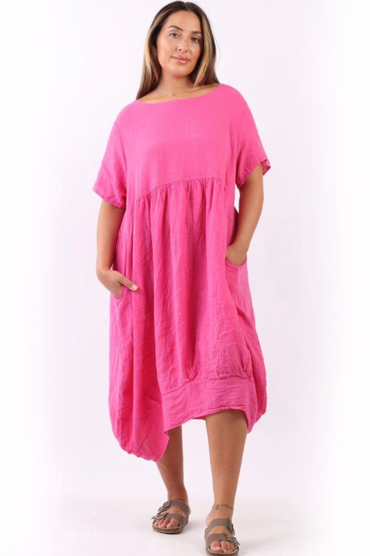 Mila Linen Dress Fuchsia