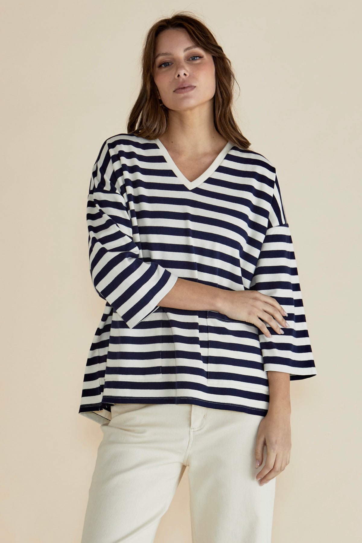 Raven Top Navy Cream Stripe