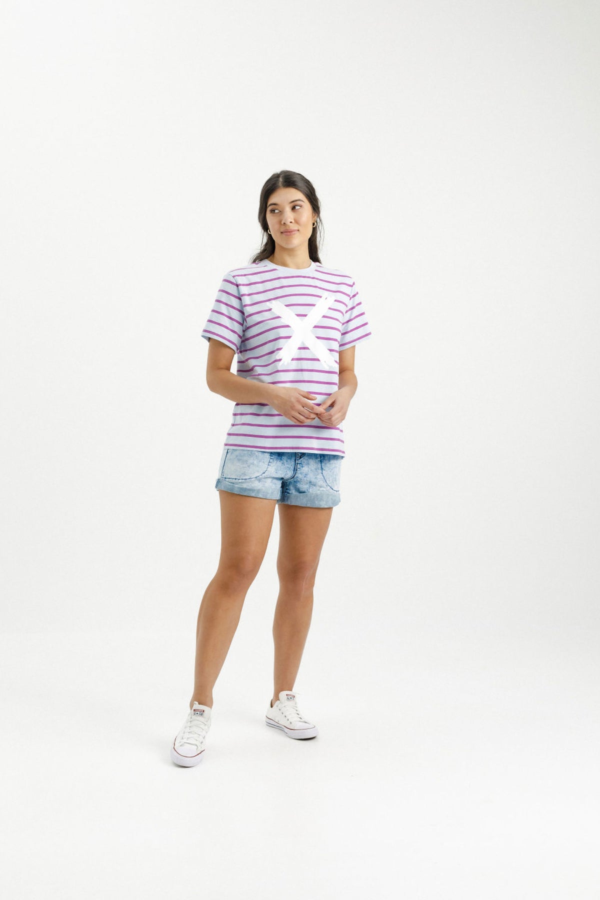 Chris Tee Orchid Stripe With White X