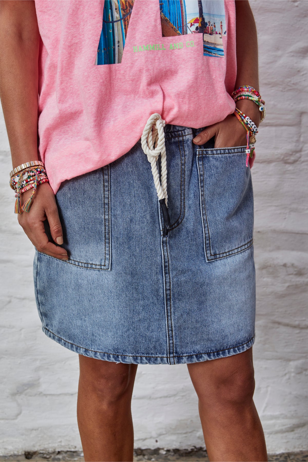 Draw Cord Denim Skirt Stonewash