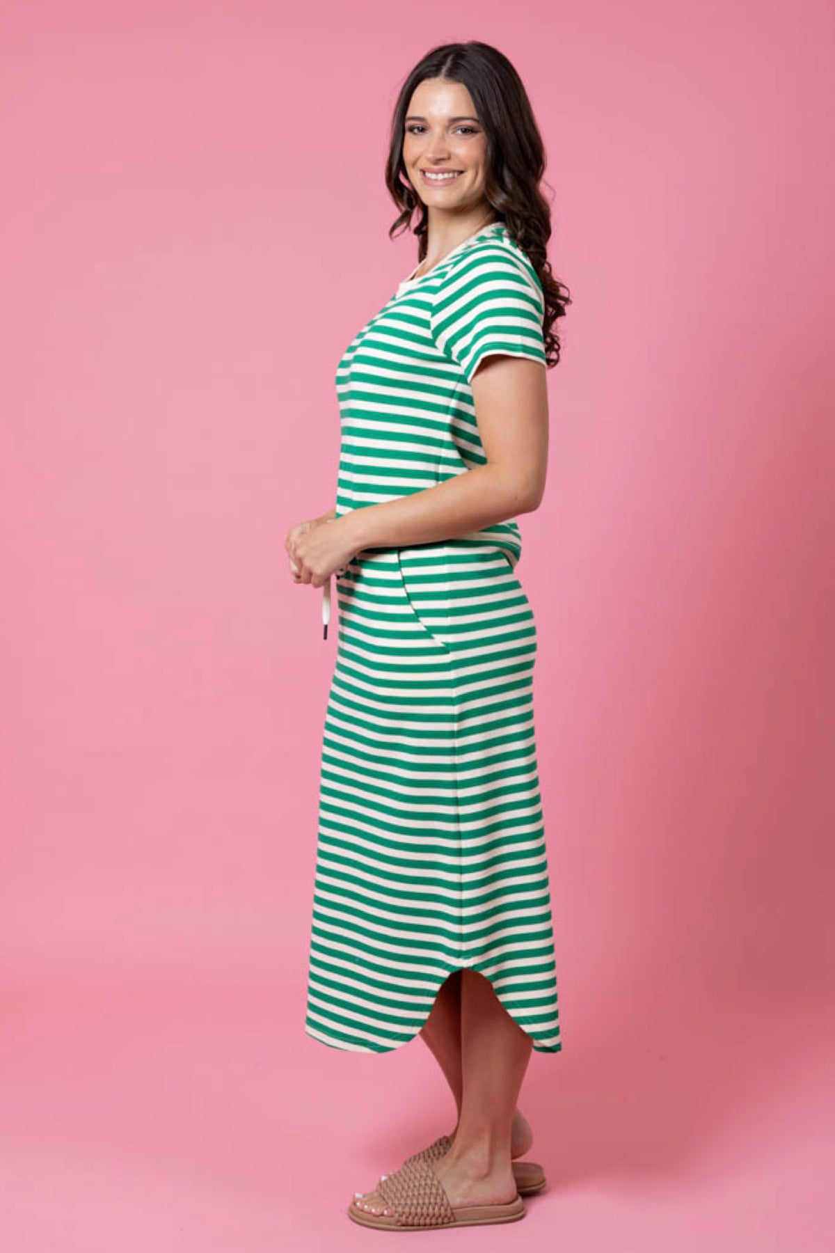 Frankie Dress Green Stripe