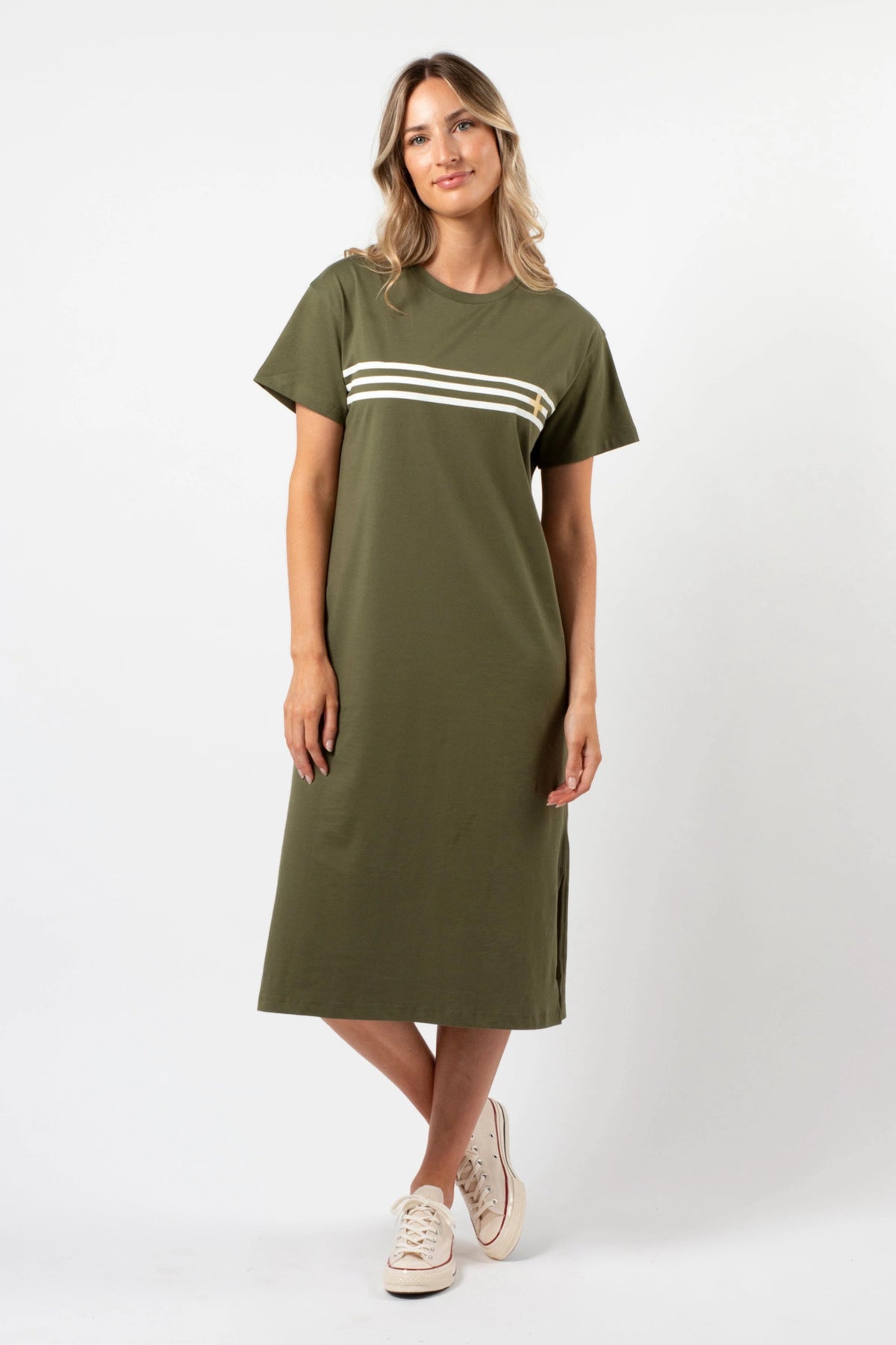 Maxie T-Shirt Dress Khaki White