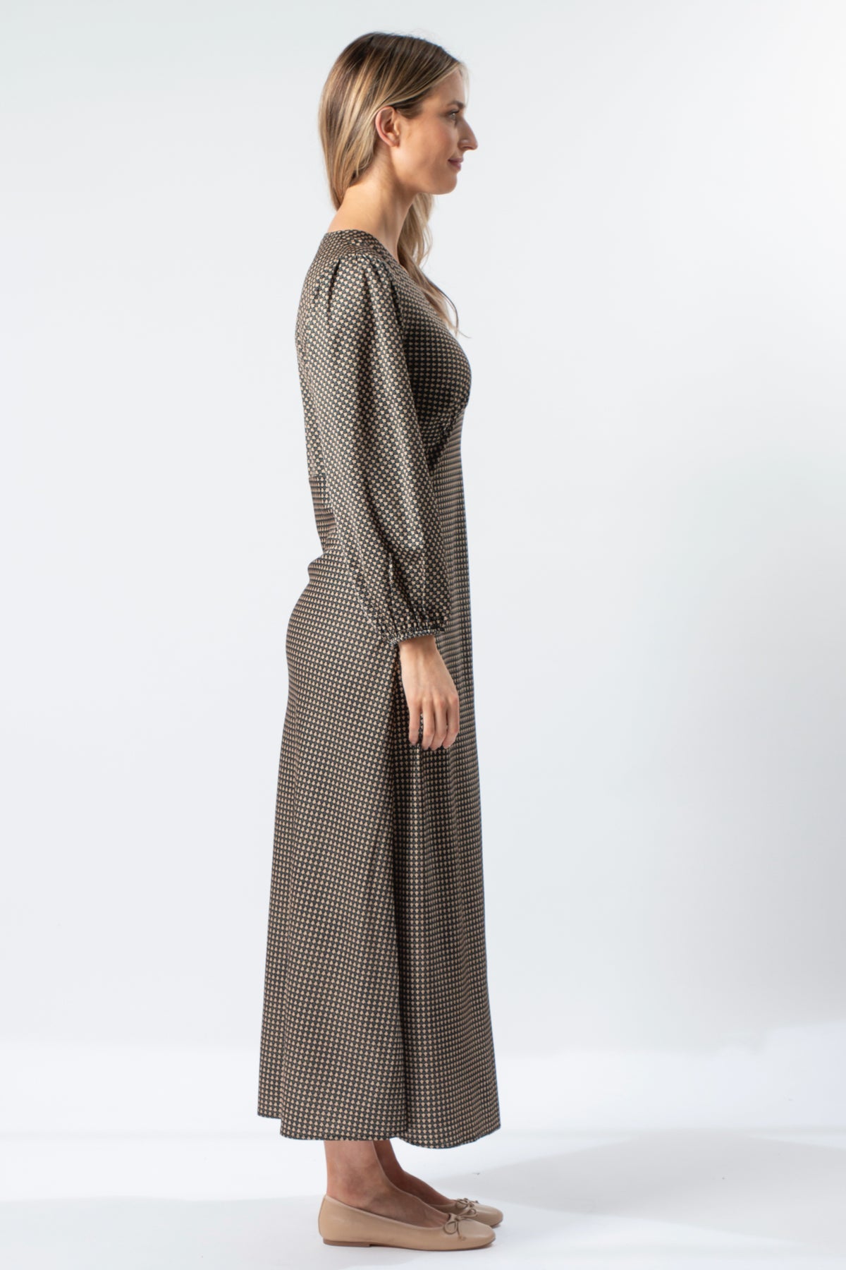 Serene Dress  Safari Houndstooth