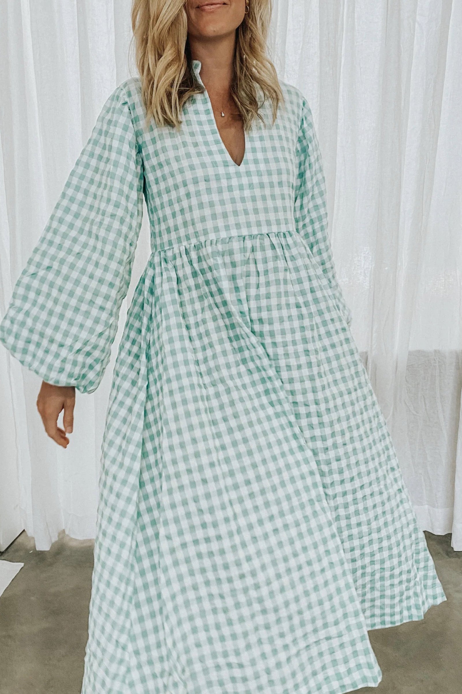 Ellie Dress Jade Gingham Mint Boutique LTD All Rights Reserved