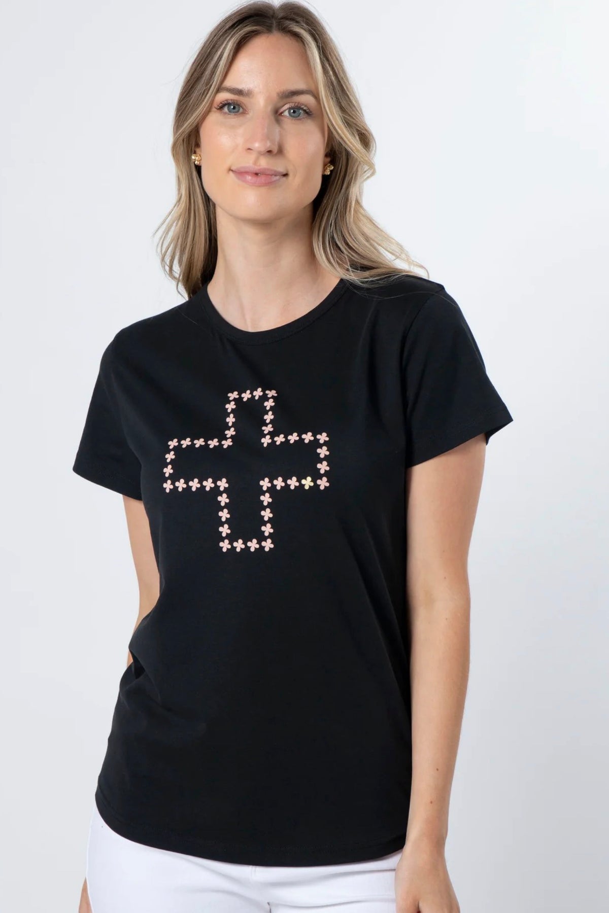 T-Shirt Black Antique Rose Cross