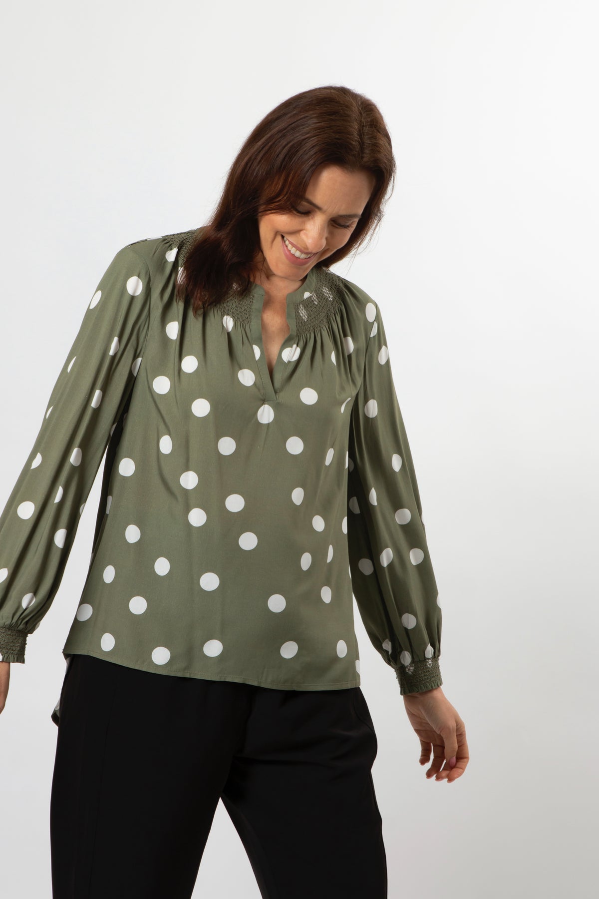 Polly Blouse Olive Spot