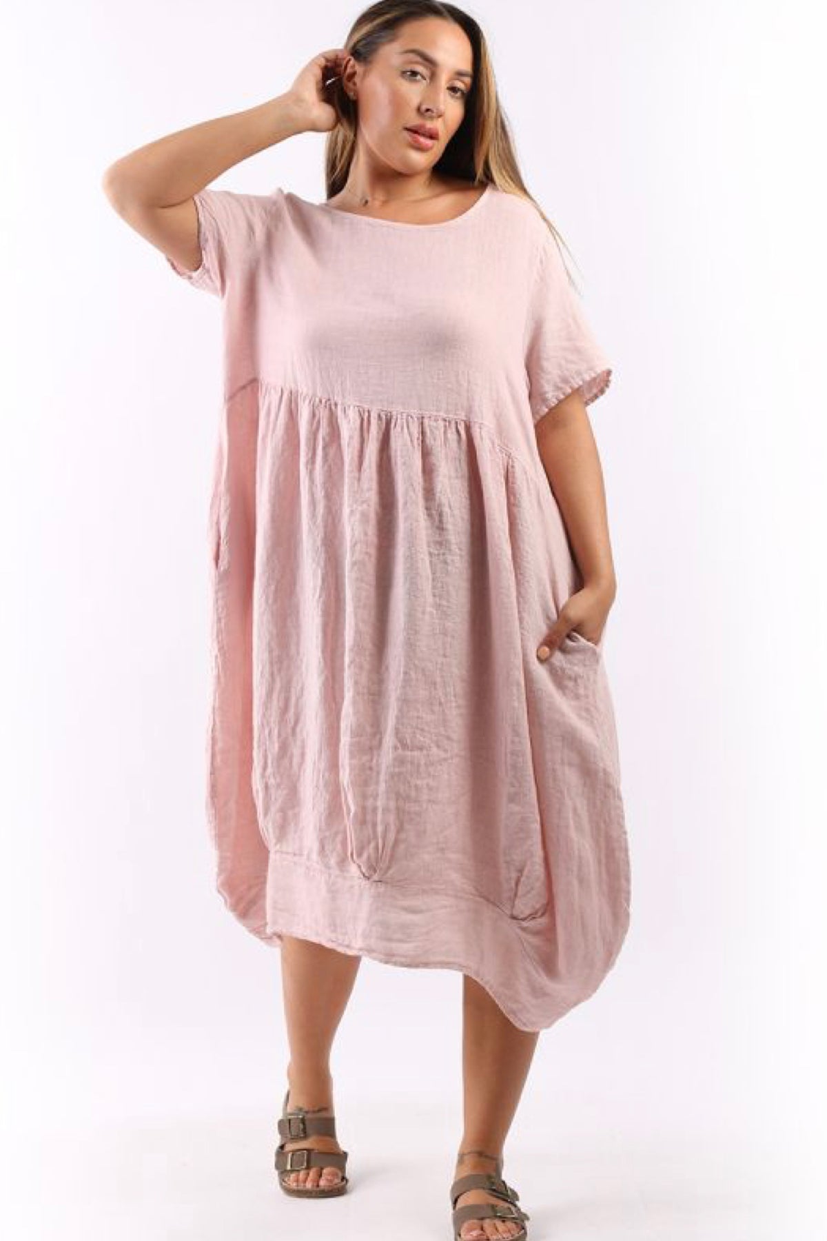 Mila Linen Dress Pale Pink - PREORDER DELIVERY MID SEPT