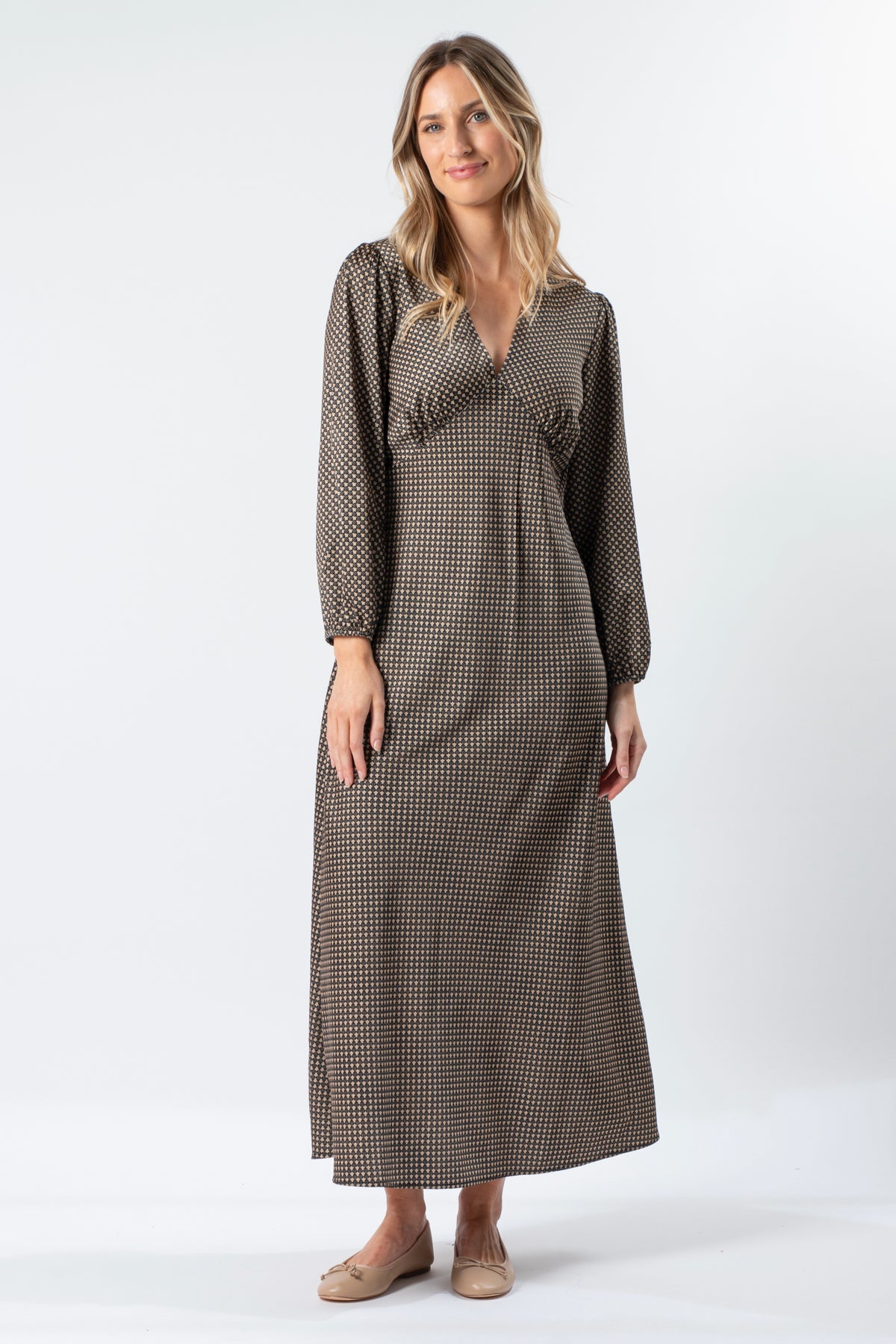 Serene Dress  Safari Houndstooth