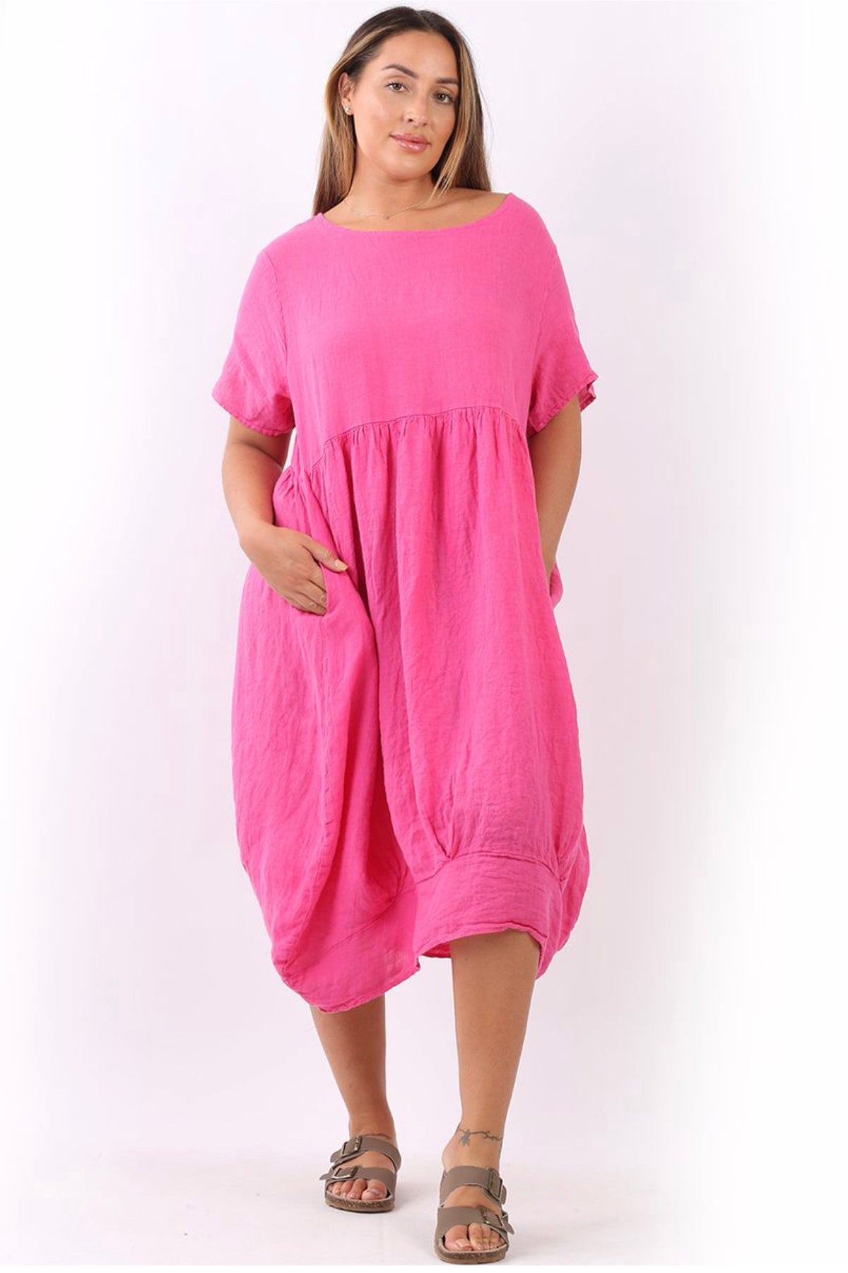 Mila Linen Dress Fuchsia