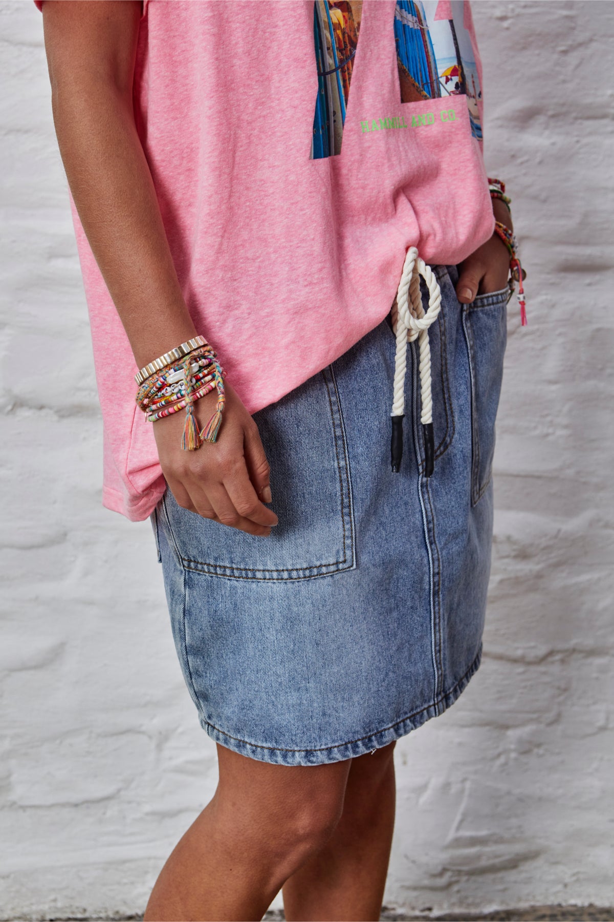 Draw Cord Denim Skirt Stonewash