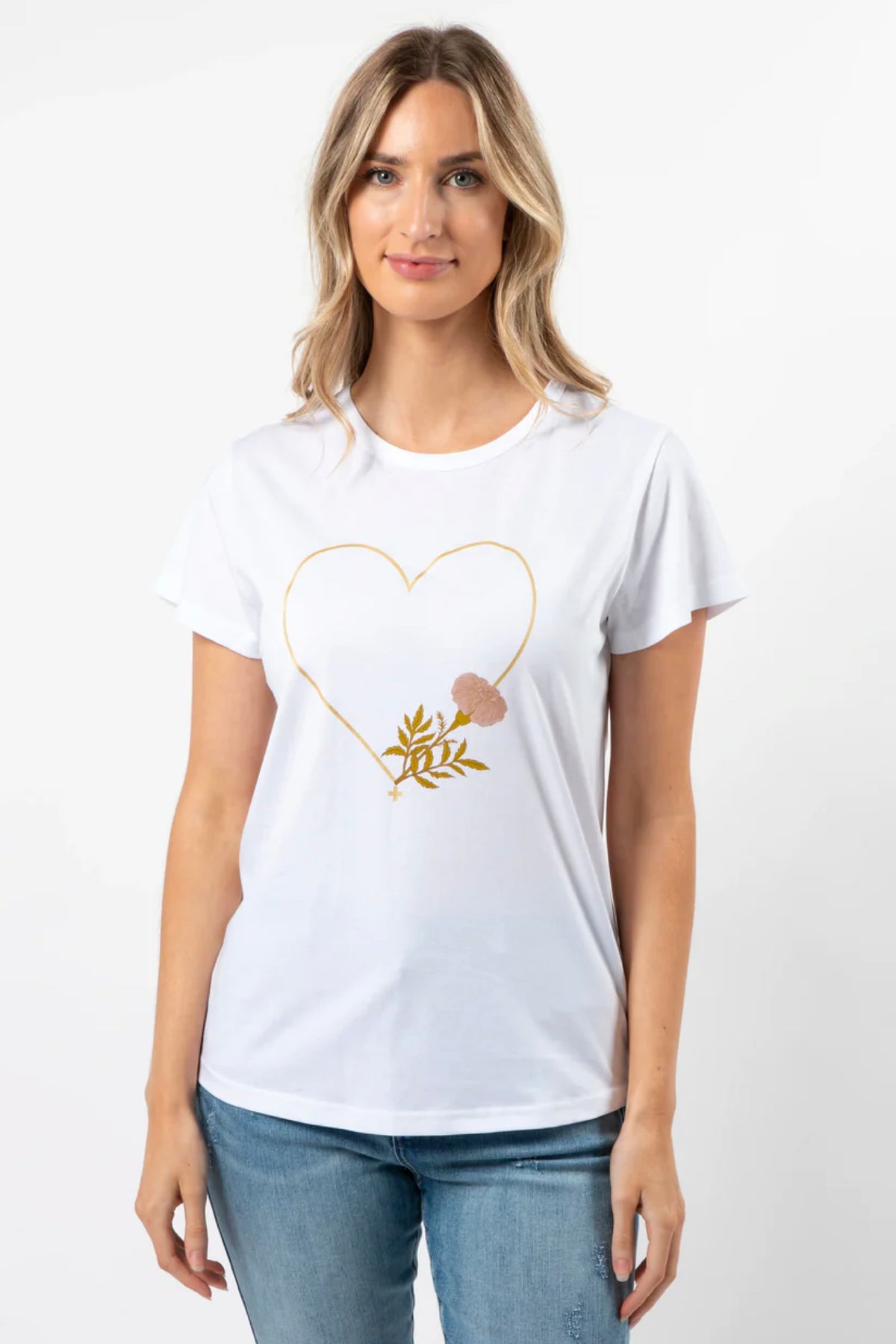 T-Shirt White Fiore With Gold Heart