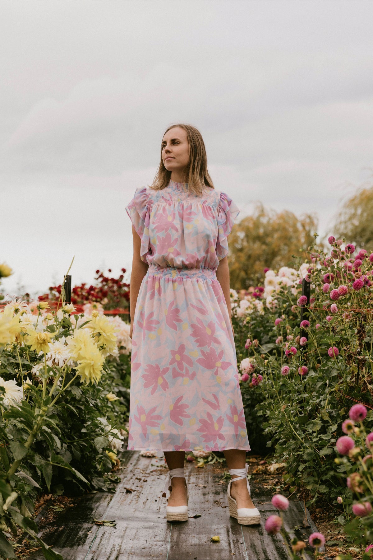 Charlie Midi Dress Sky Daisies