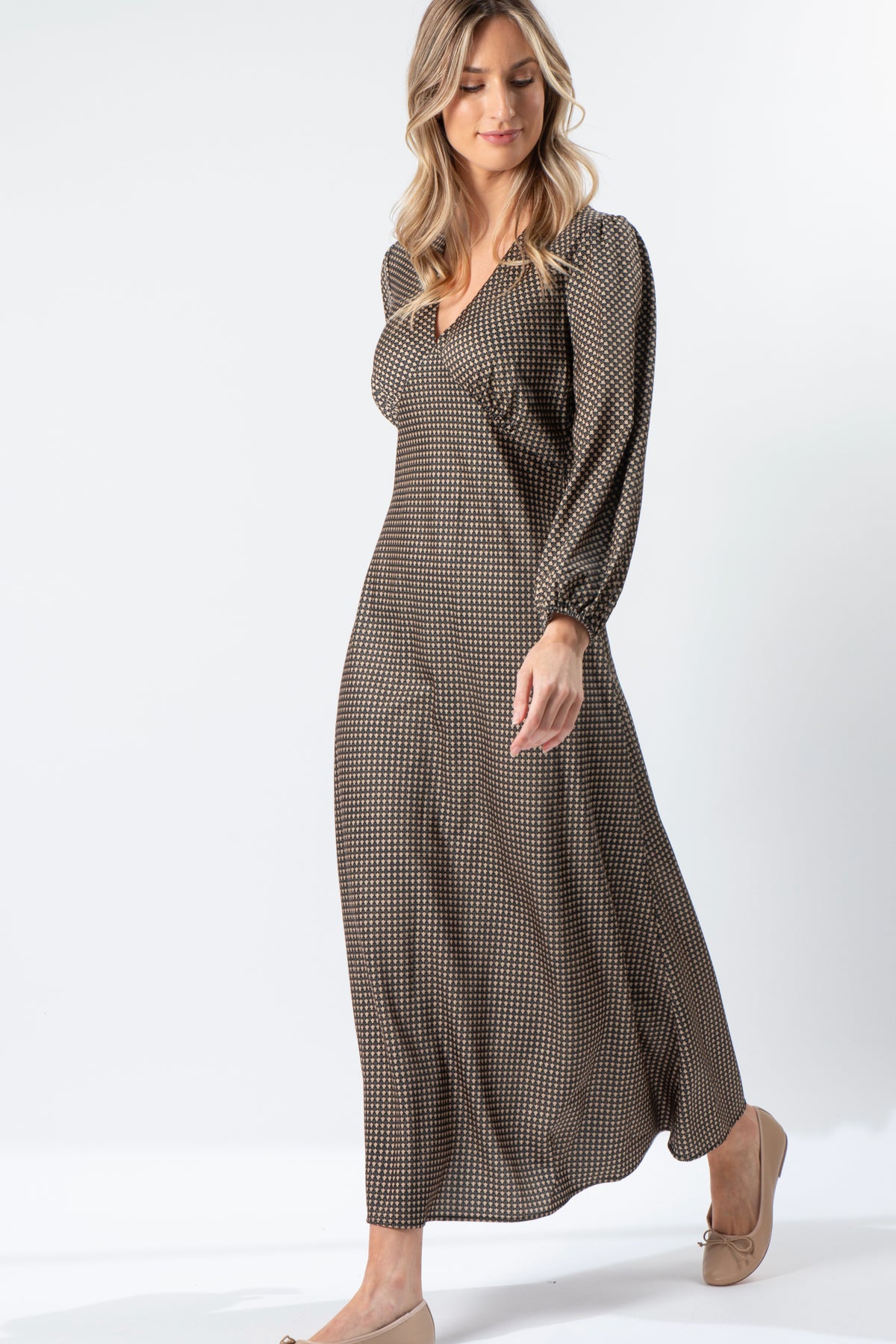 Serene Dress  Safari Houndstooth