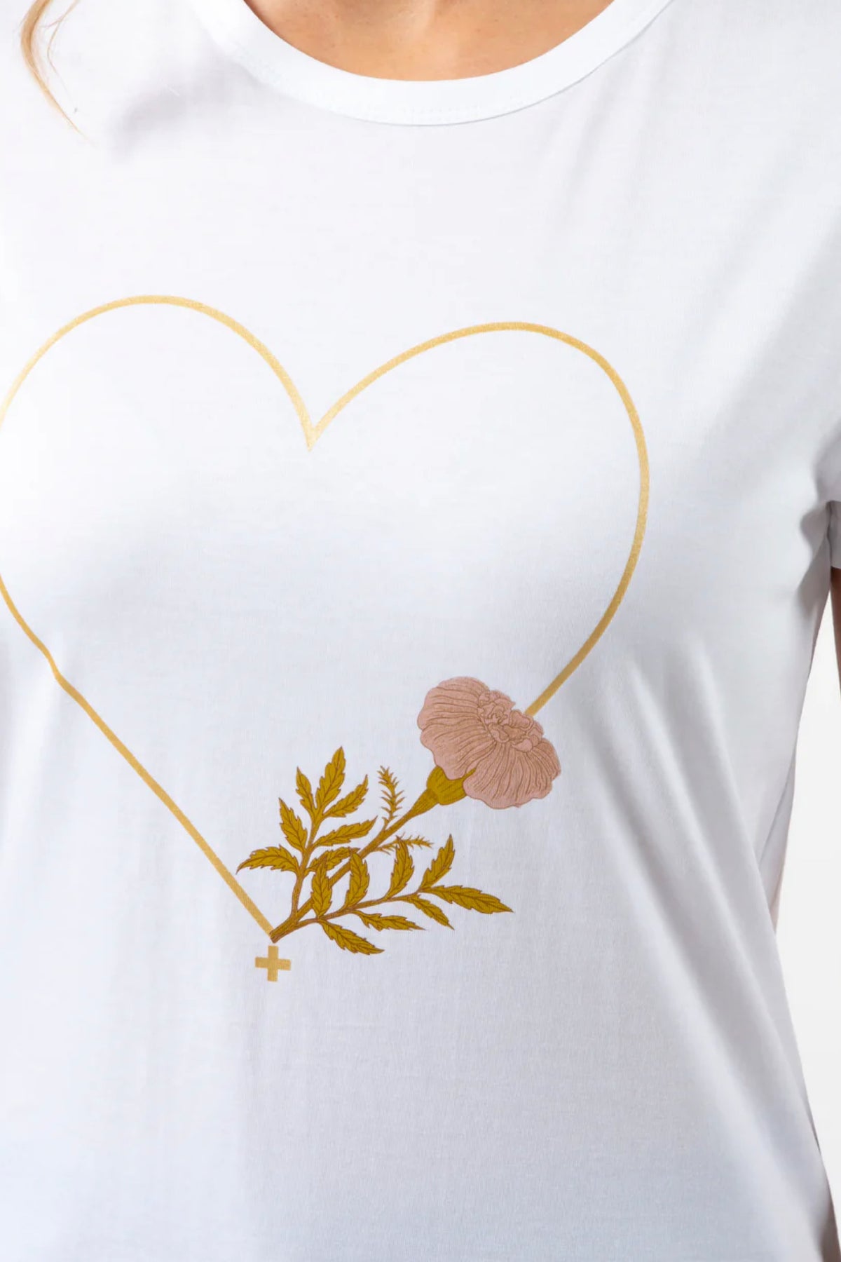 T-Shirt White Fiore With Gold Heart