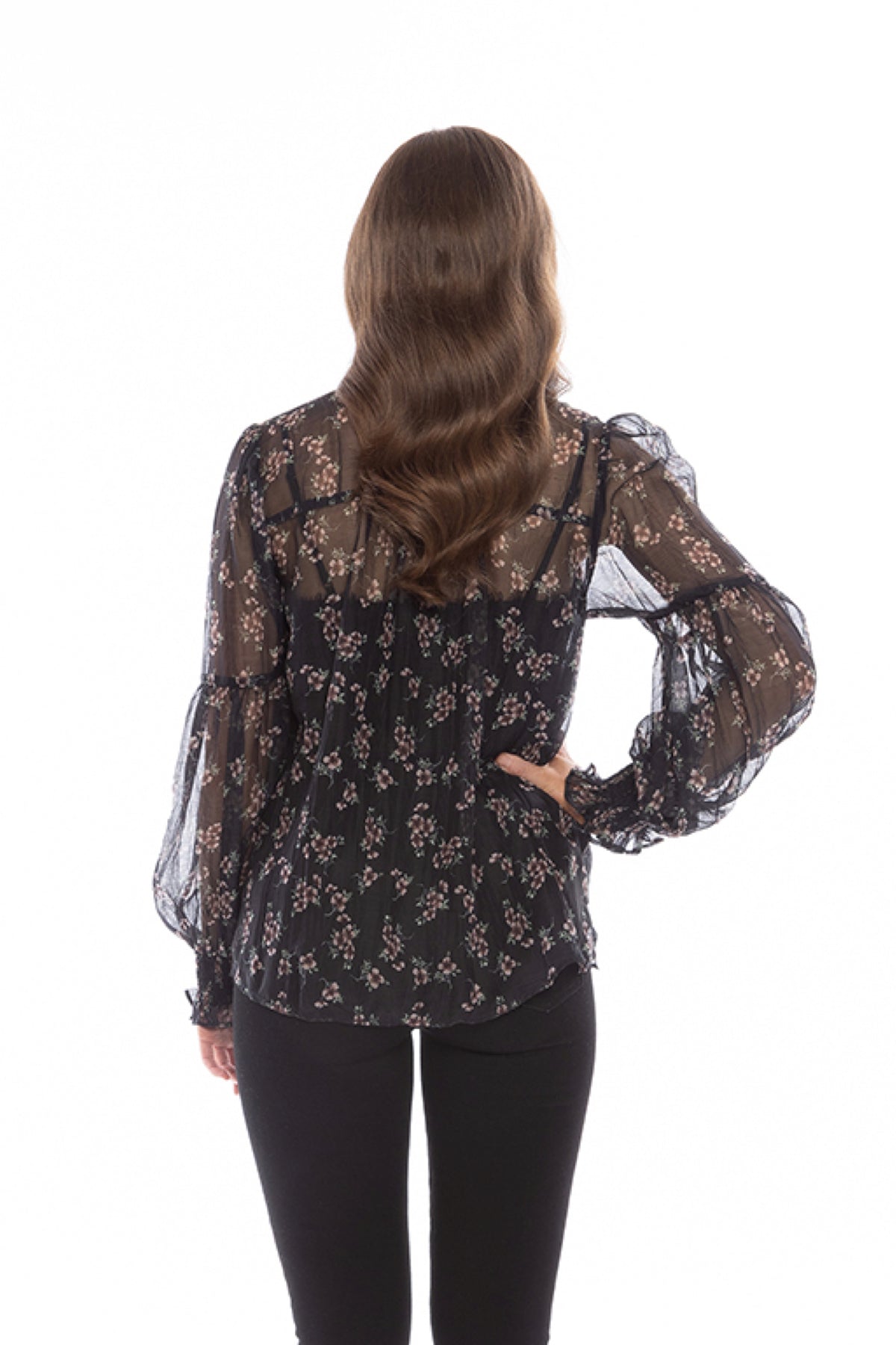 Keeper Blouse Black Blush Sheer Floral