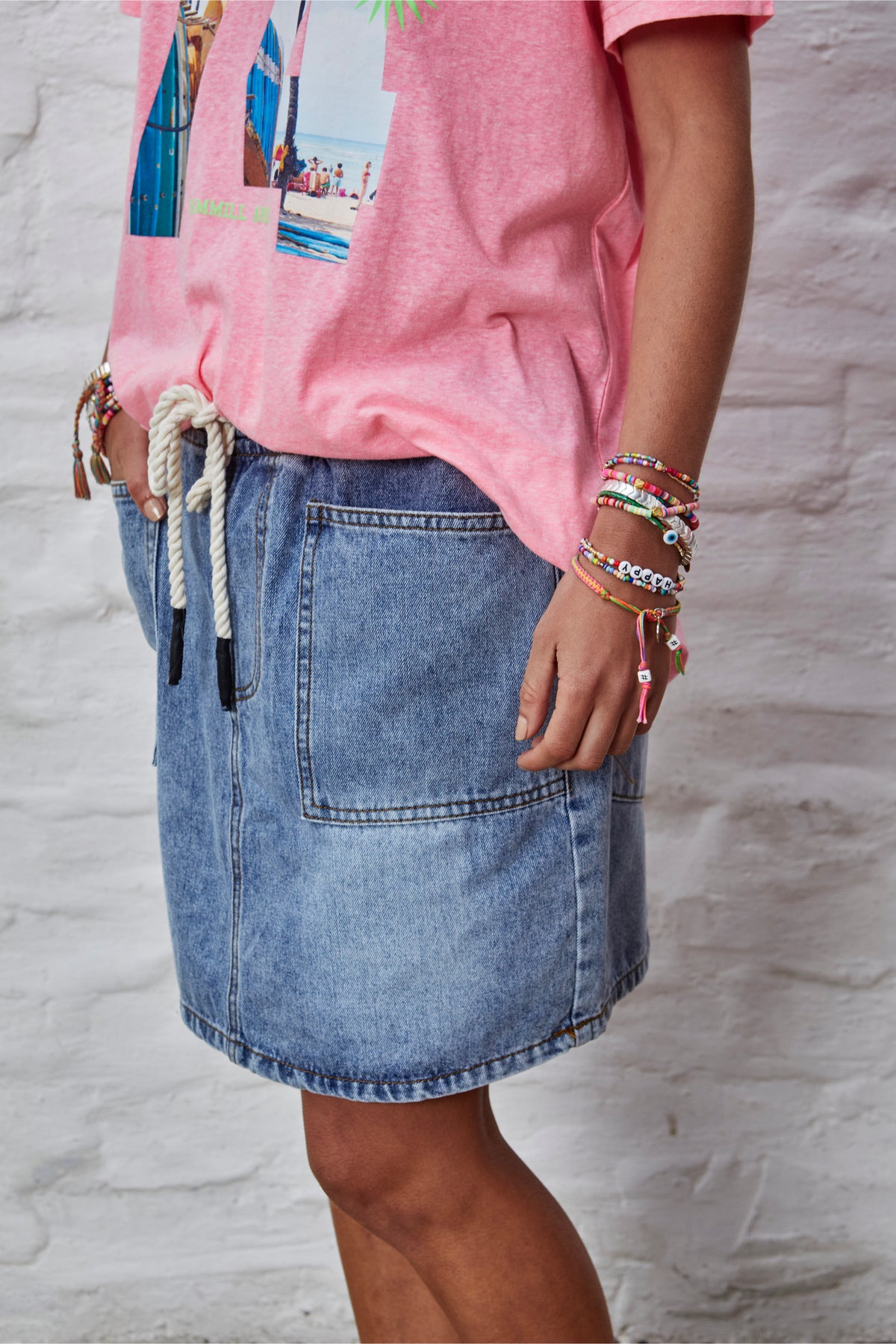 Draw Cord Denim Skirt Stonewash