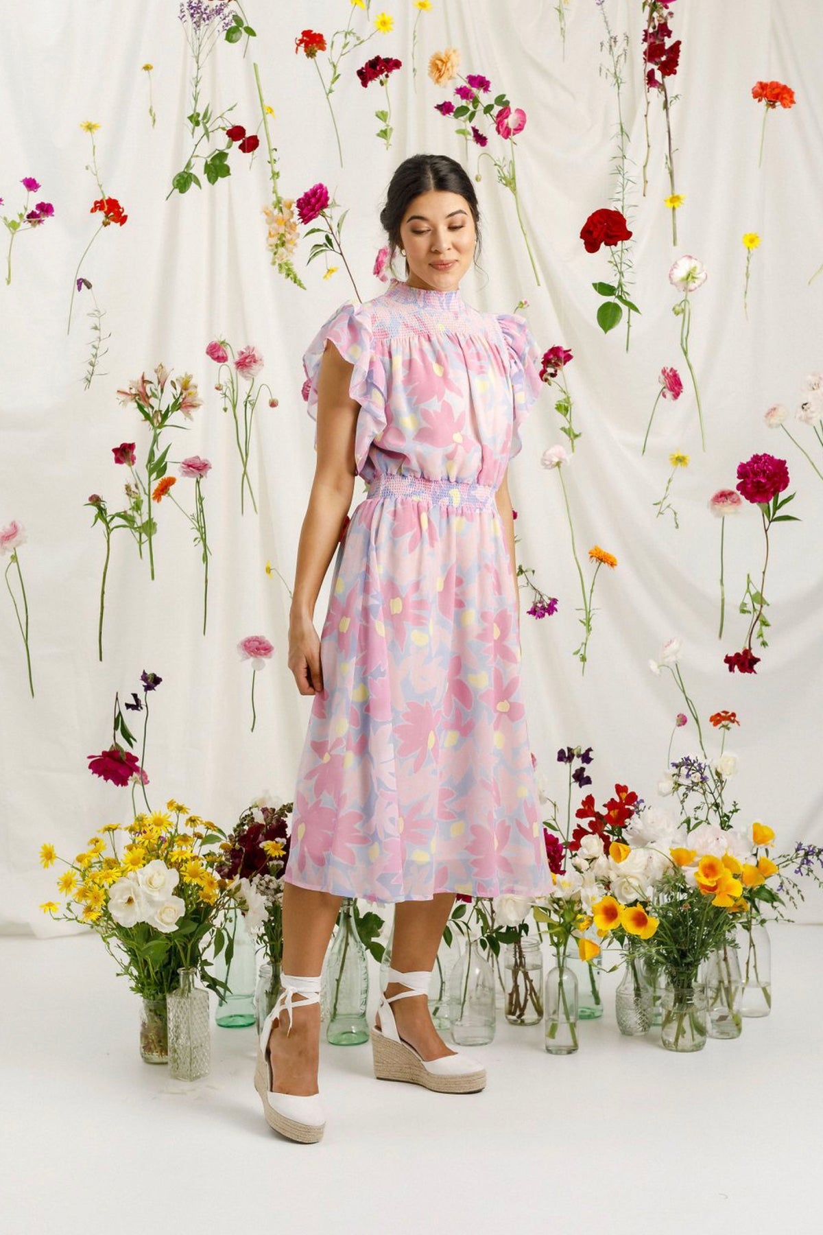 Charlie Midi Dress Sky Daisies