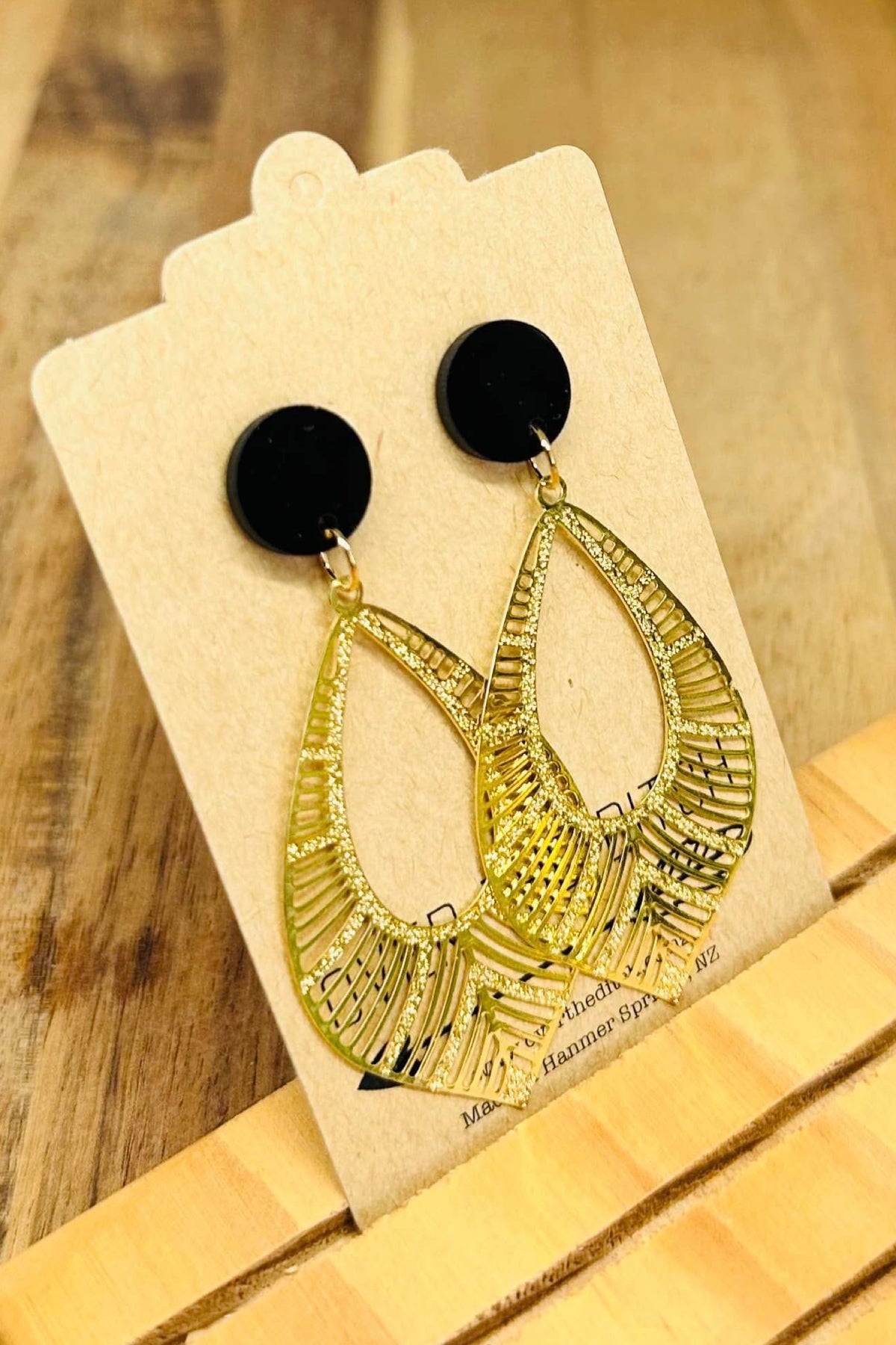 Gold Drop With Black Stud Long Dangles