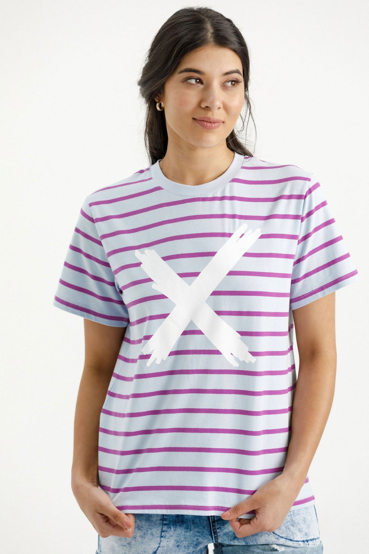 Chris Tee Orchid Stripe With White X