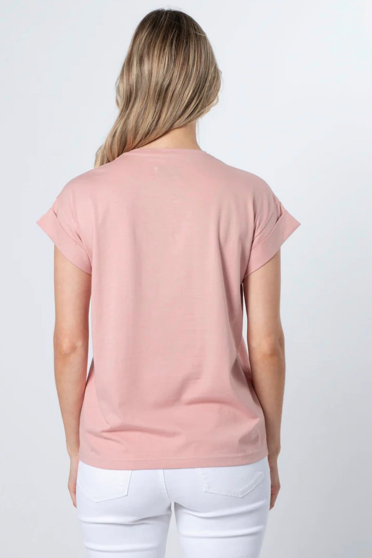 Cuffed Sleeve T-Shirt Rose With White Gold