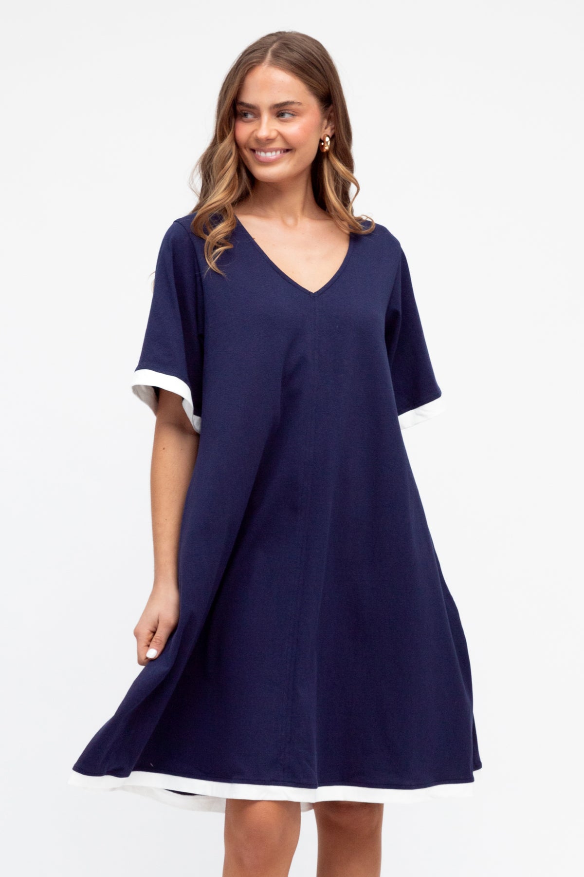 Navy Dress With White Trim