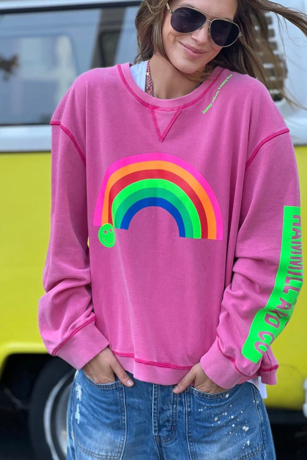 Vintage Rainbow Sweat Washed Pink