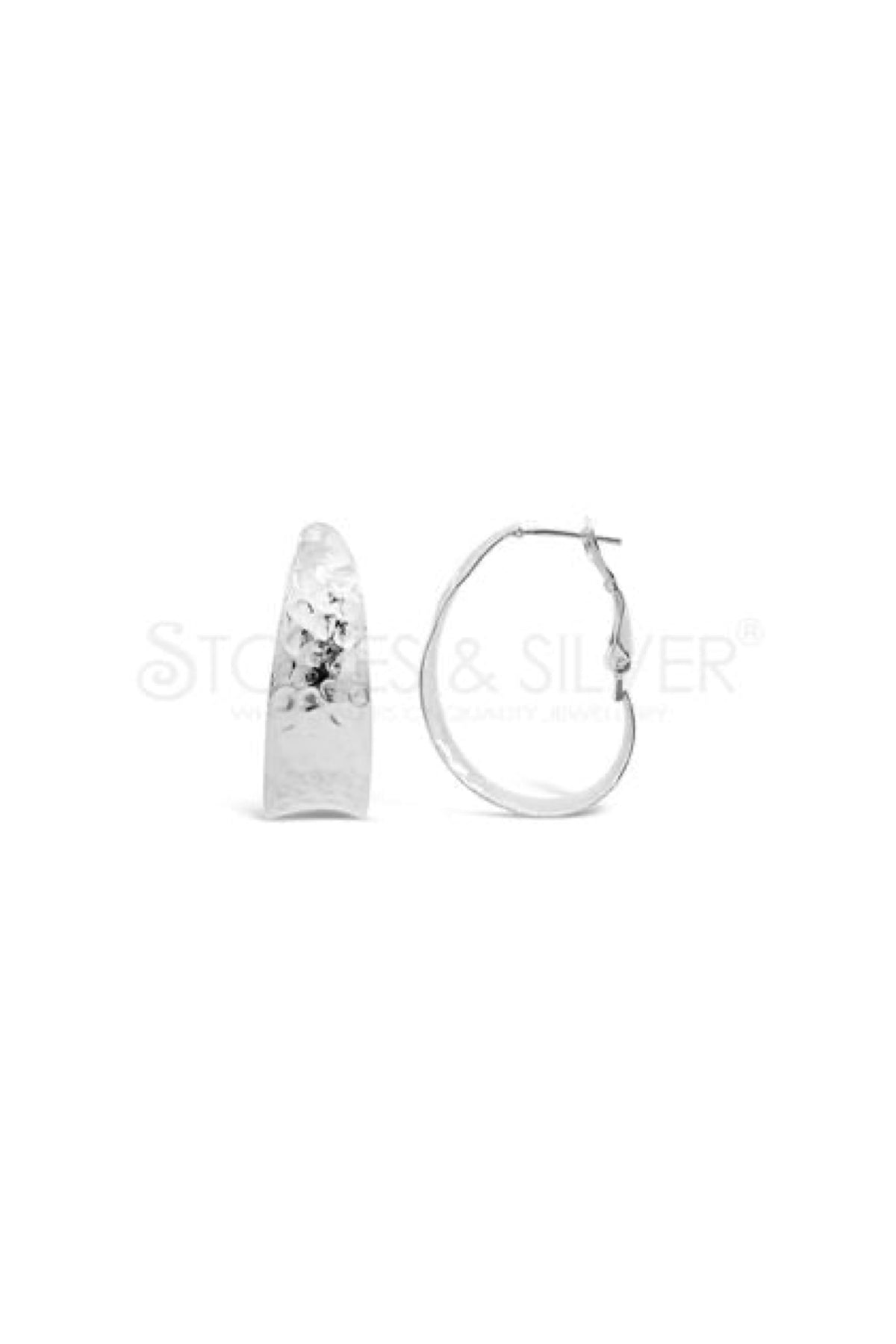 Sterling Silver Beaten Wide Hoop Earring