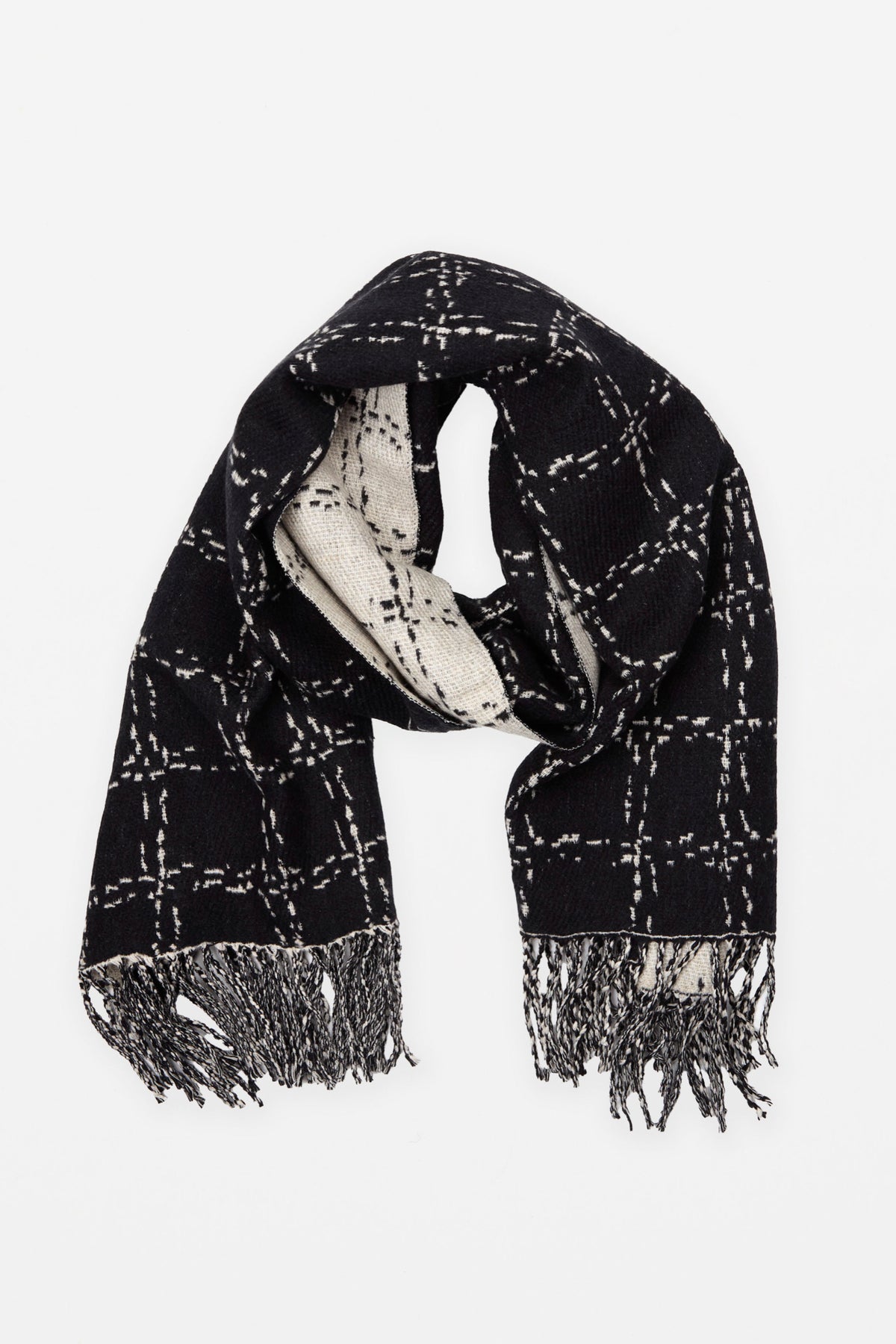 Scarf Patchwork Black With Tassels