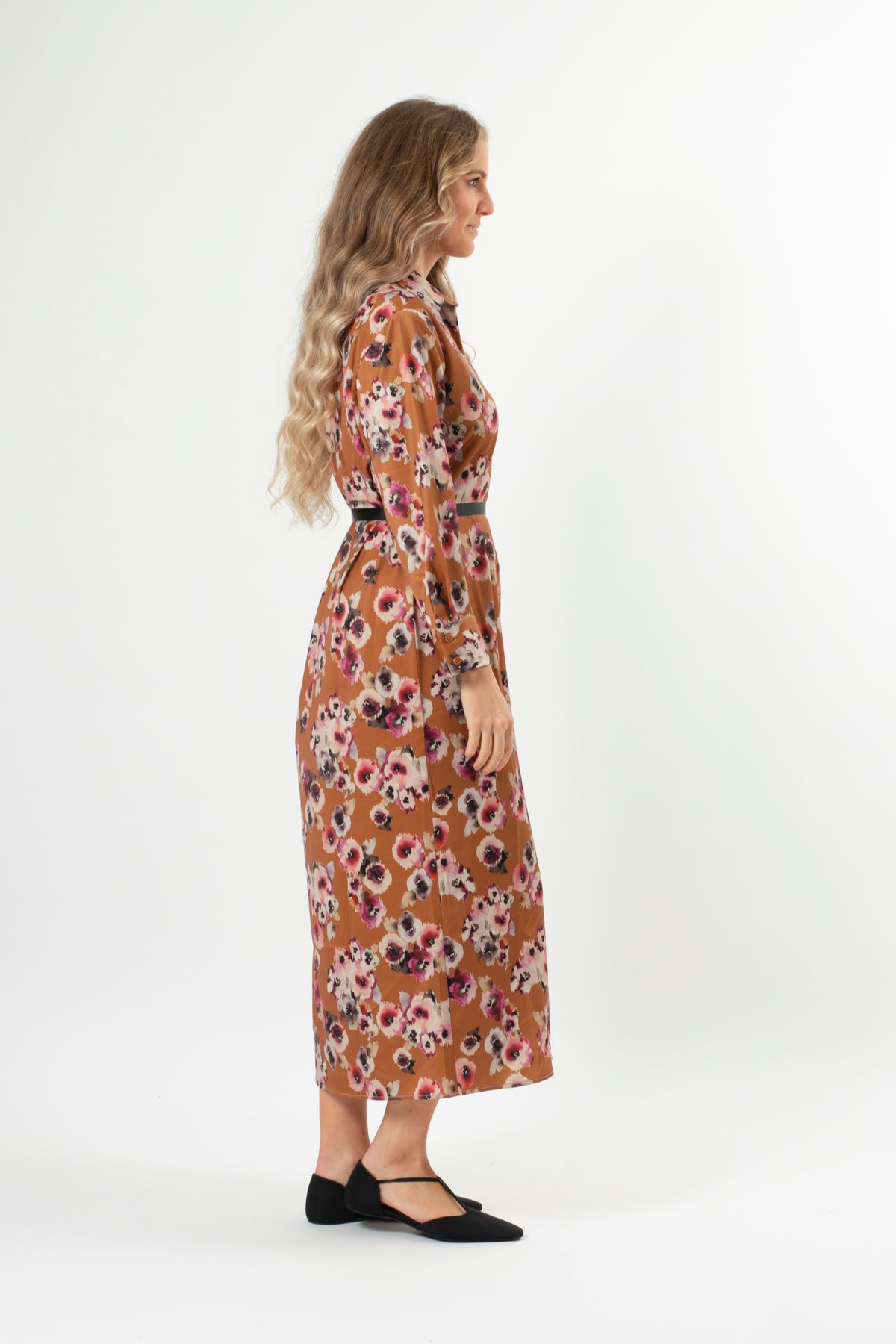 Maya Dress Blurred Blooms Rust