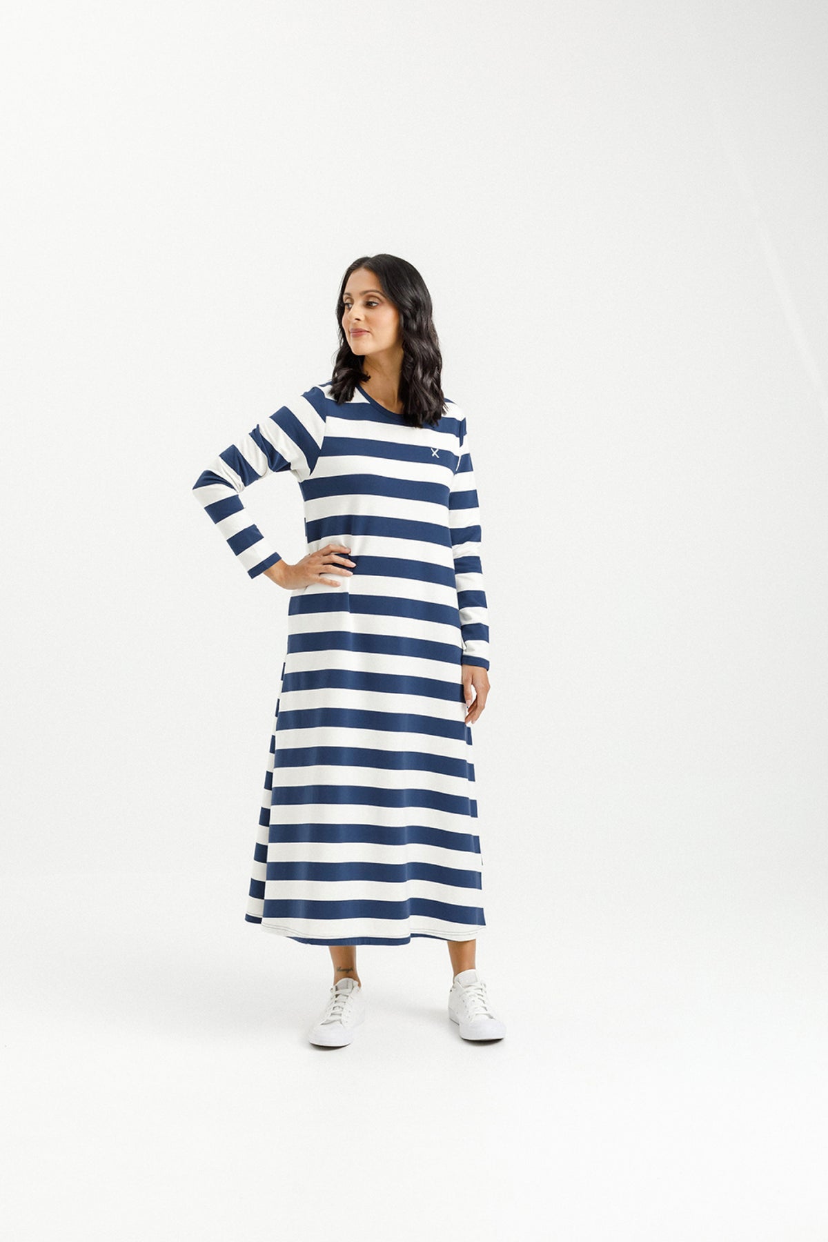 Kinsley Midi Dress Indigo Blue Stripe With Mini X