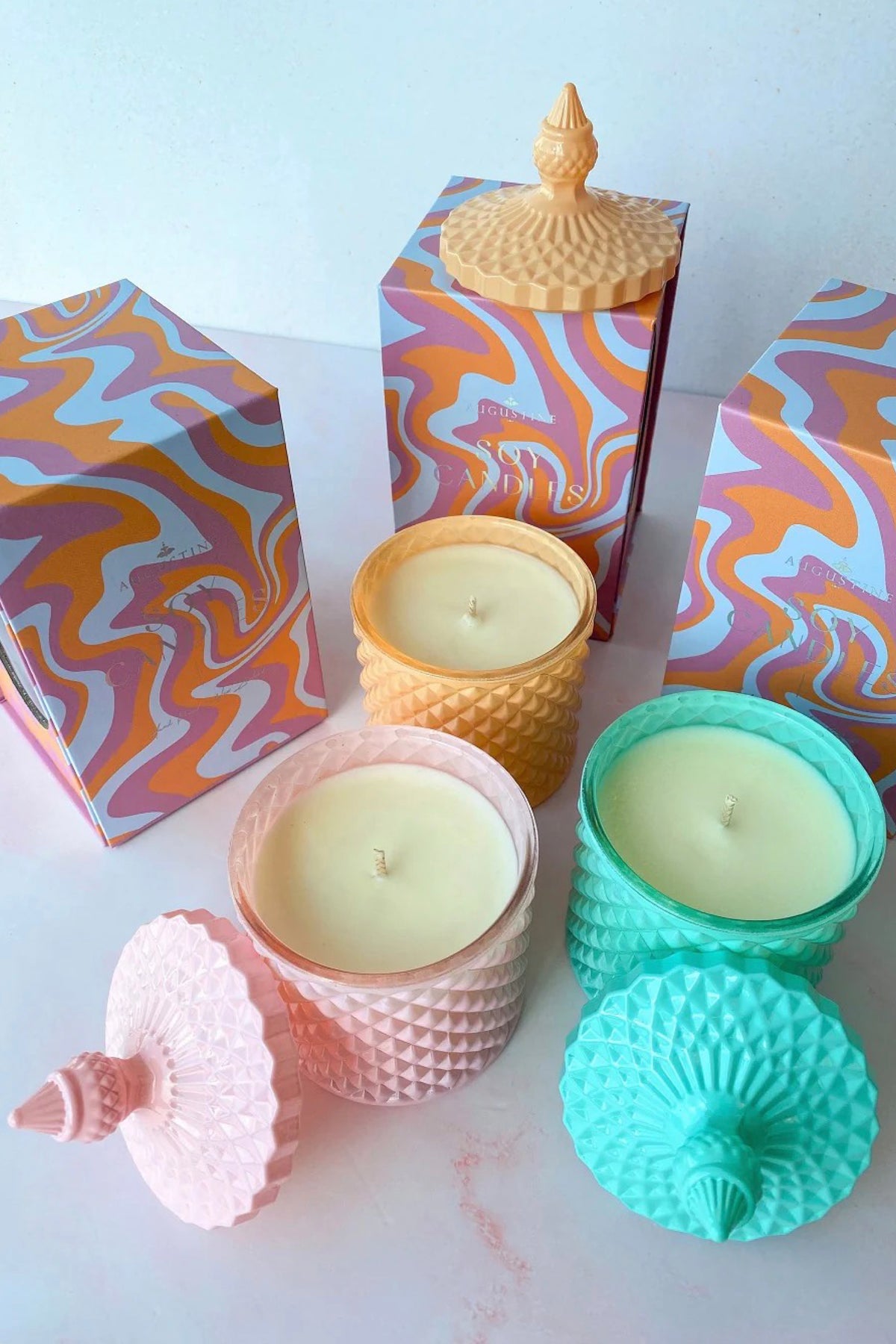 Small Aqua White Lotus Candle