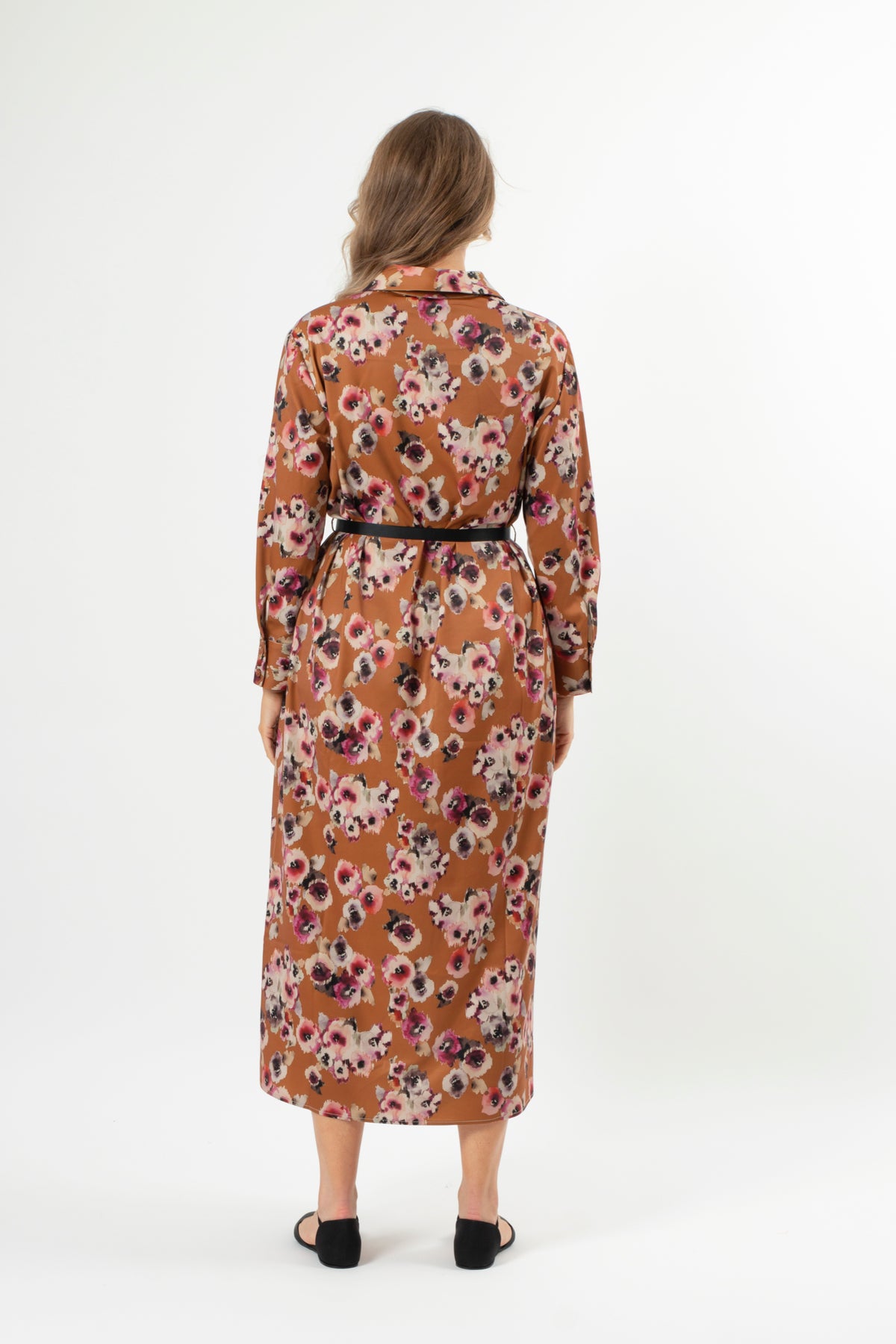 Maya Dress Blurred Blooms Rust