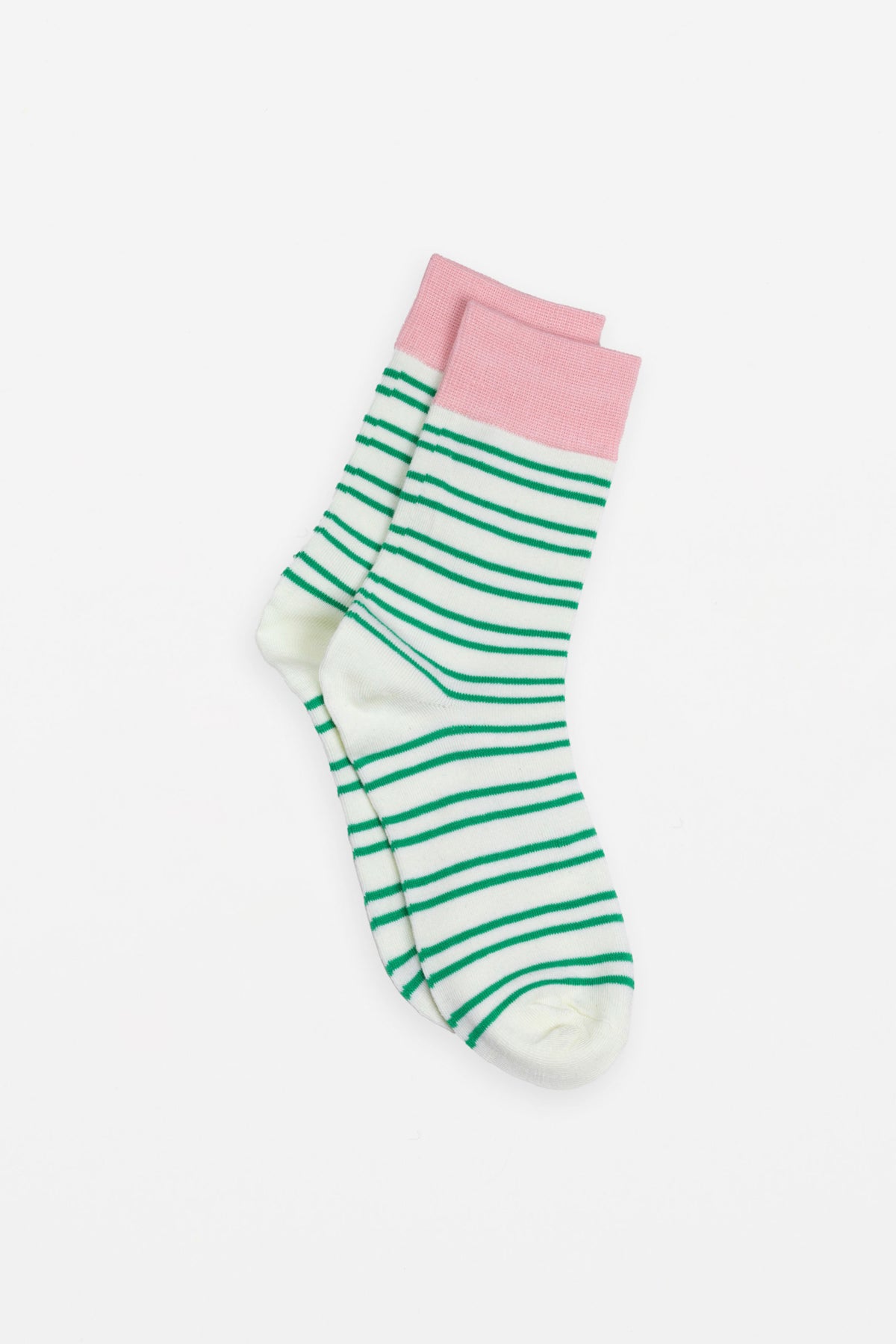 Sock White With Green Stripes And Pink Band